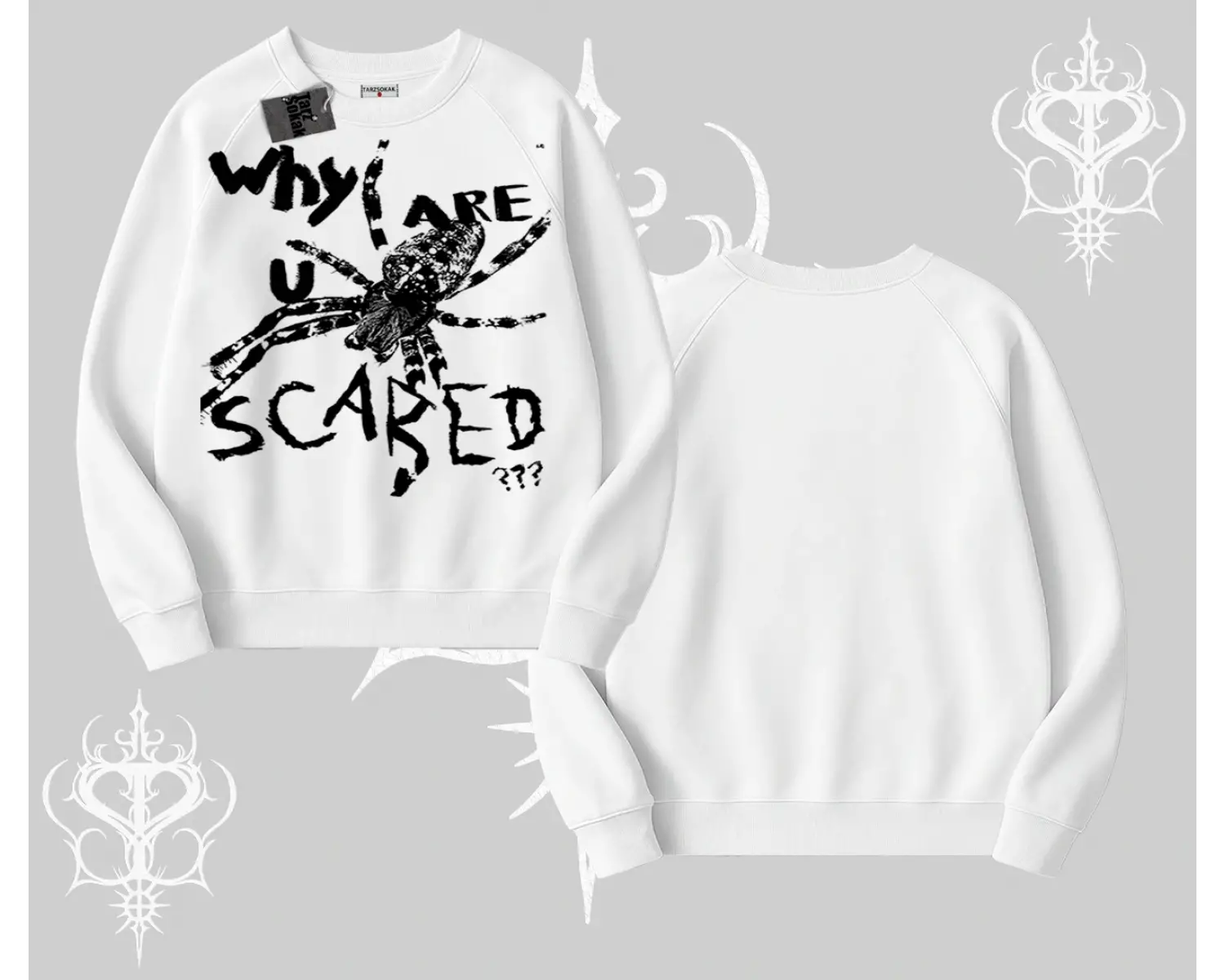 Beyaz Biskilet Yaka Sweatshirt Why are u Scared