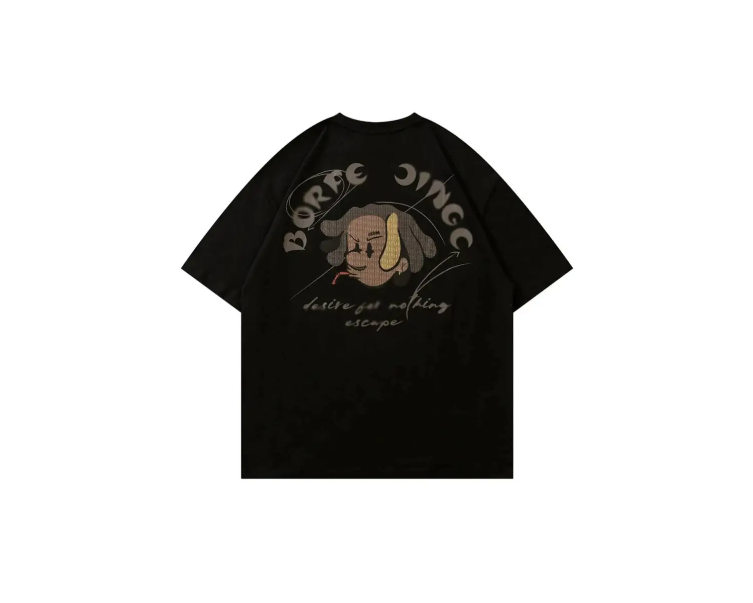 Beyaz Borfe Baskılı Bisiklet Yaka Oversize Erkek Tişört