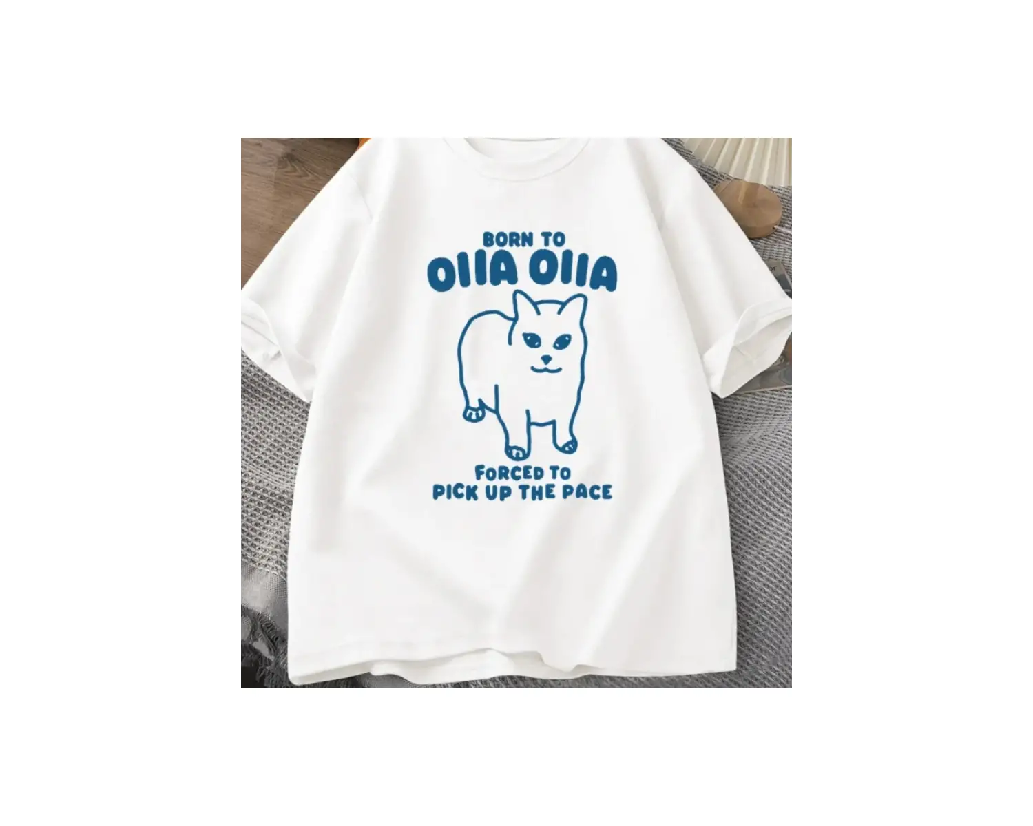 Beyaz Born To OIIA İplik Kedi Komik Retro Hayvan Tee 90s Harajuku G