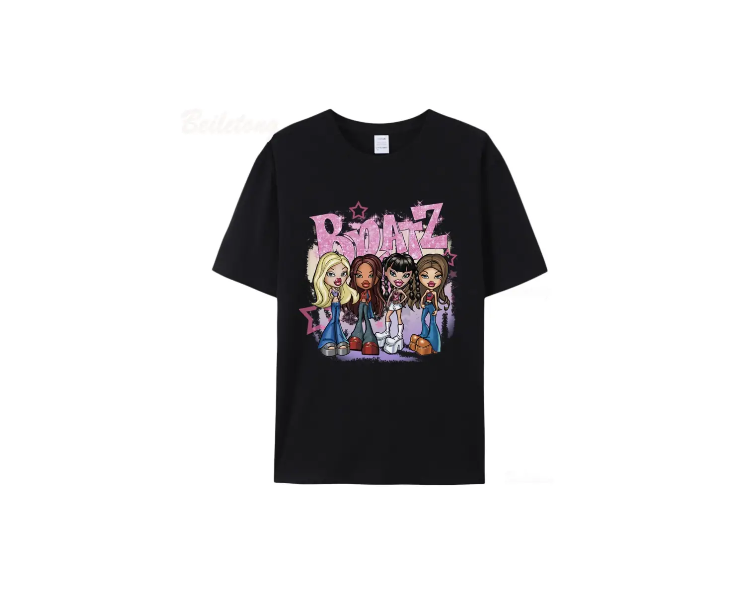 Beyaz Bratz Y2k 2000 Karikatür Baskı Harajuku Pembe Üstleri Yaz