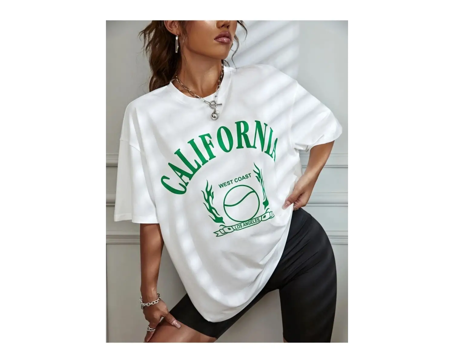 Beyaz Calıfornia Baskılı Oversize