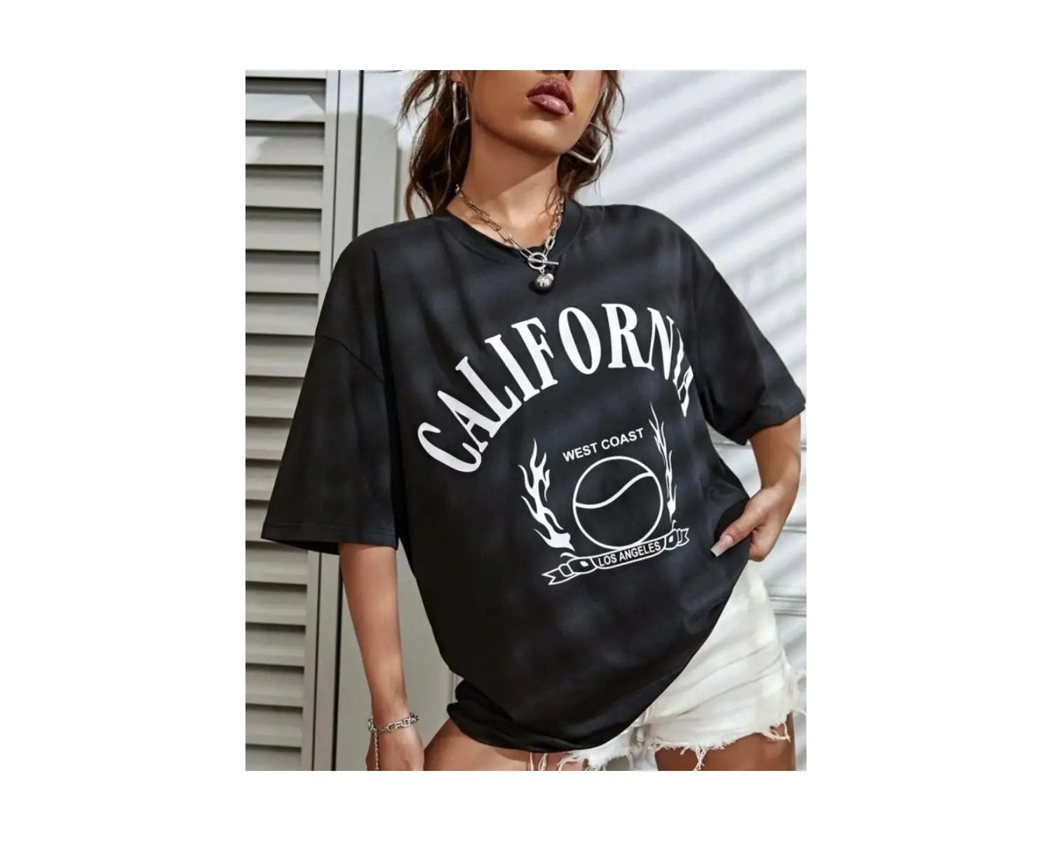 Beyaz Calıfornia Baskılı Oversize