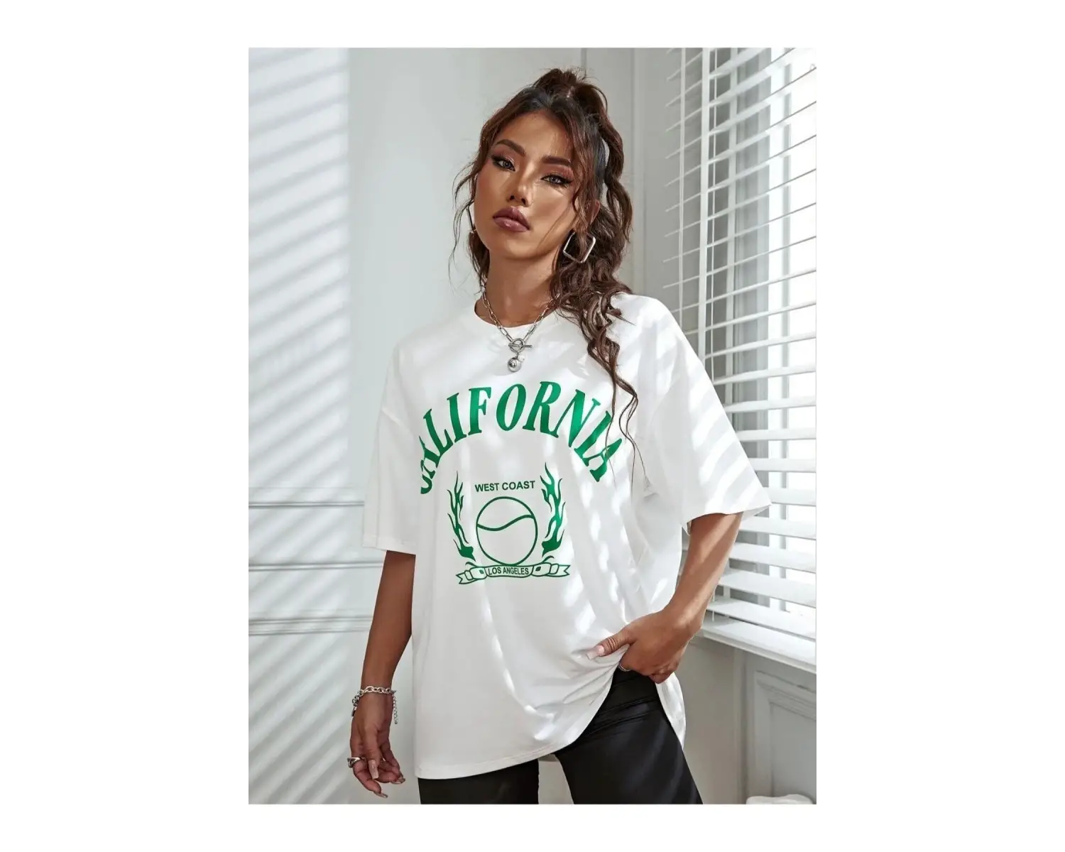 Beyaz Calıfornia Baskılı Oversize