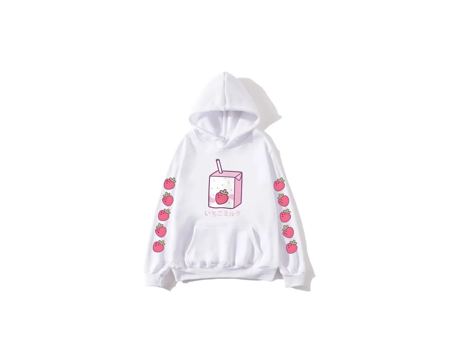 Beyaz Çilek Süt KarikatürHoodies Kawaii için