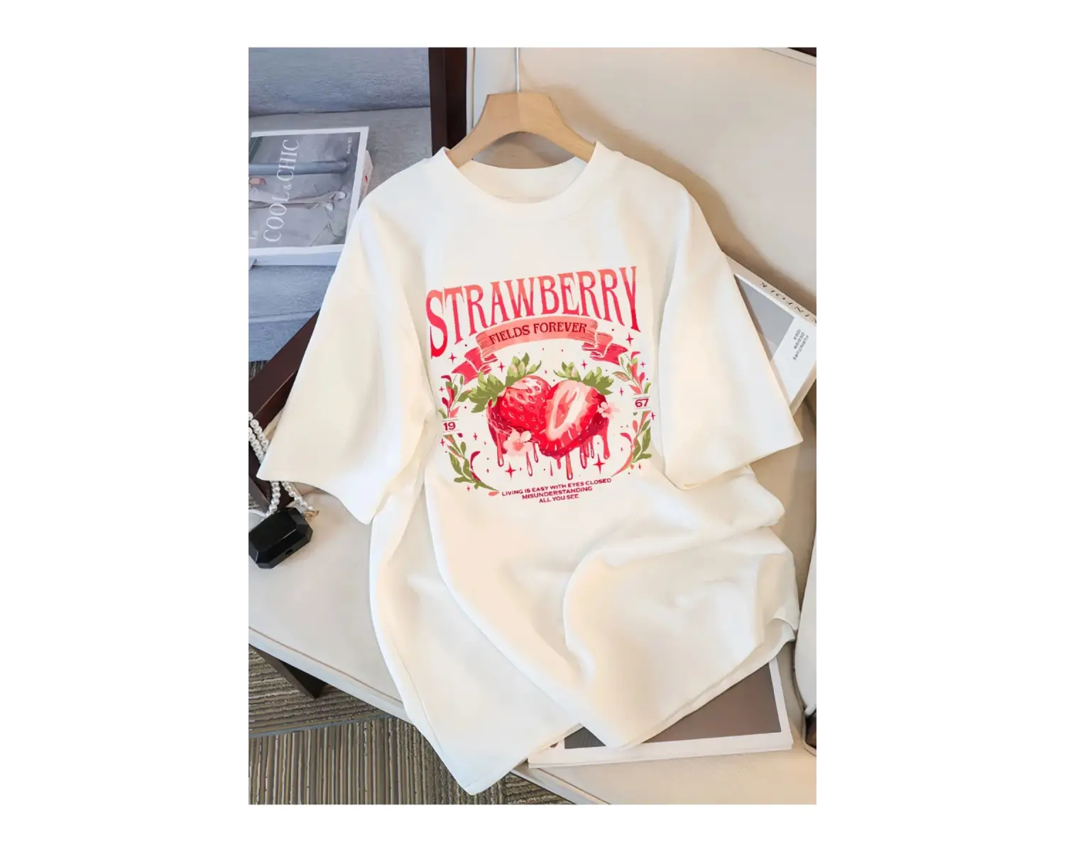 Beyaz Çilek Tarlaları Ebedi Baskı Nefes Hip-Hop Gevşek Sokak Stili Tüm Maç Giyi