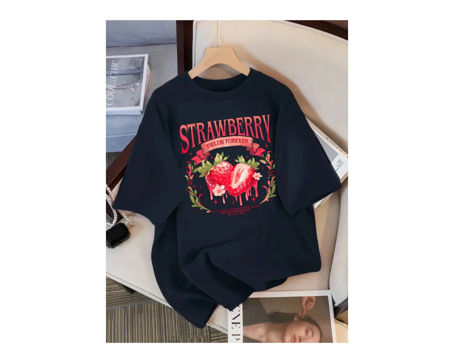 Beyaz Çilek Tarlaları Ebedi Baskı Nefes Hip-Hop Gevşek Sokak Stili Tüm Maç Giyi