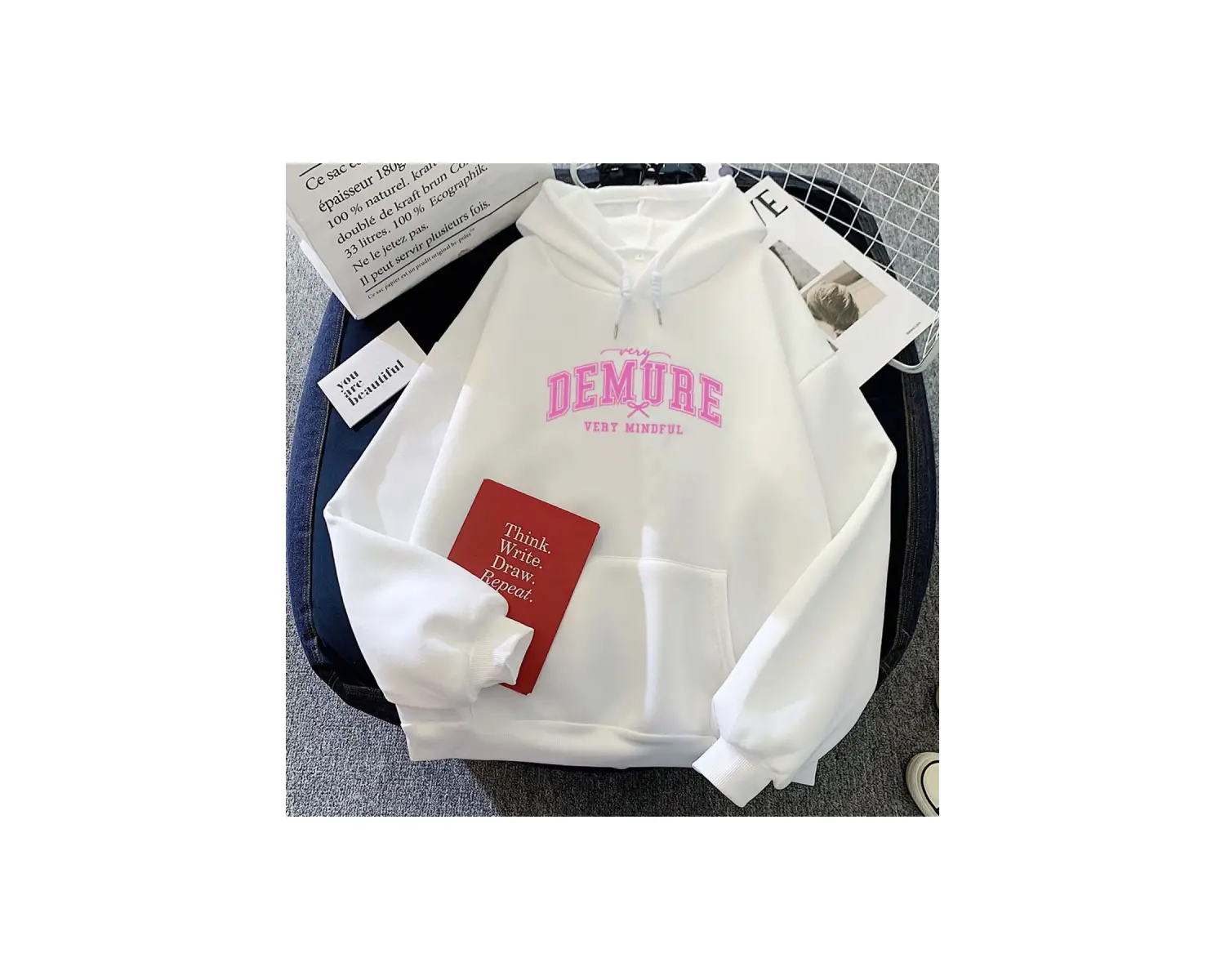 Beyaz Çok dikkatli çok Demure Hoodies Moletom Feminino mektup gr