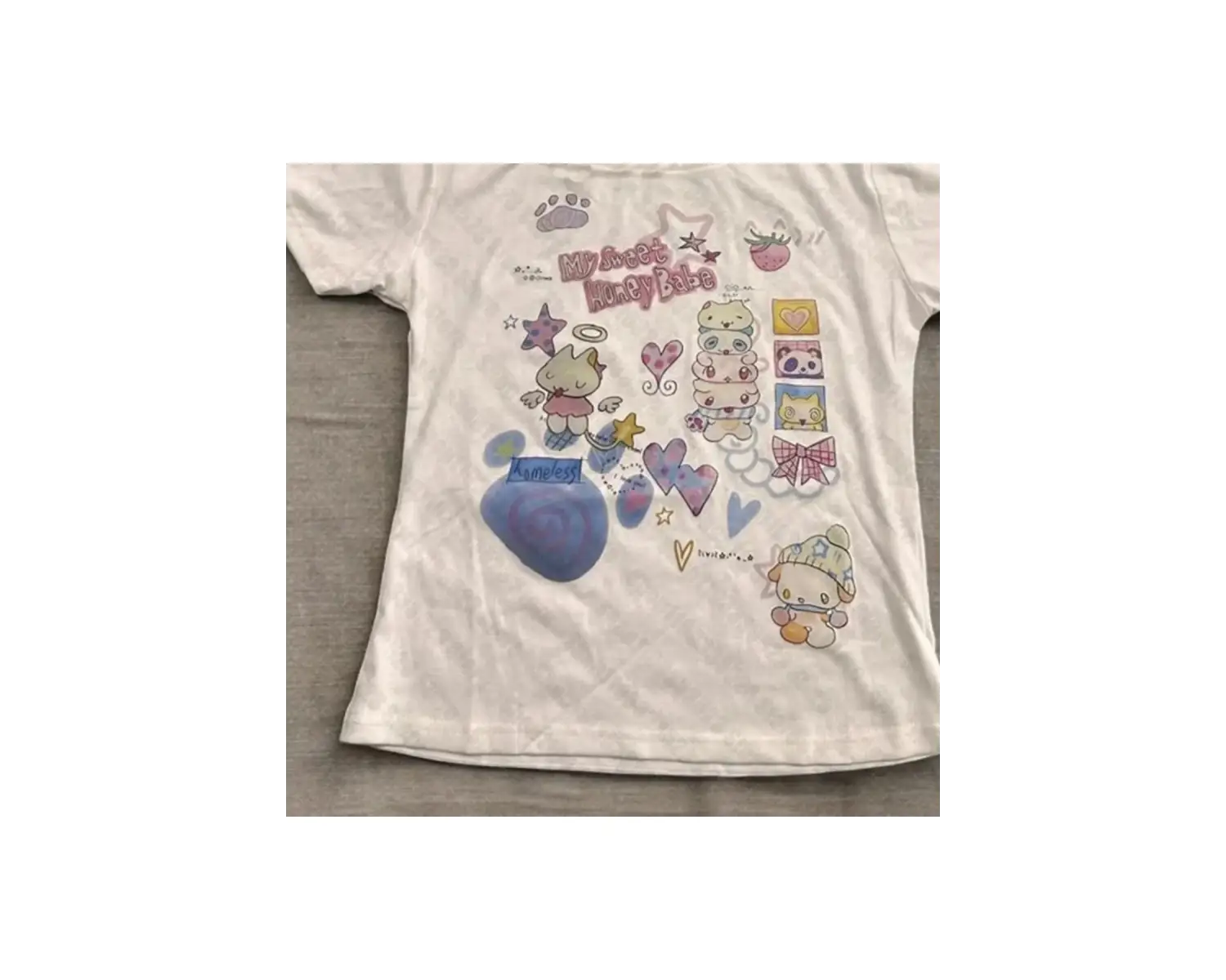 Beyaz Çok Yönlü Gevşek Trendy Yepyeni Saf Baskılı Taban Üst Grafik T