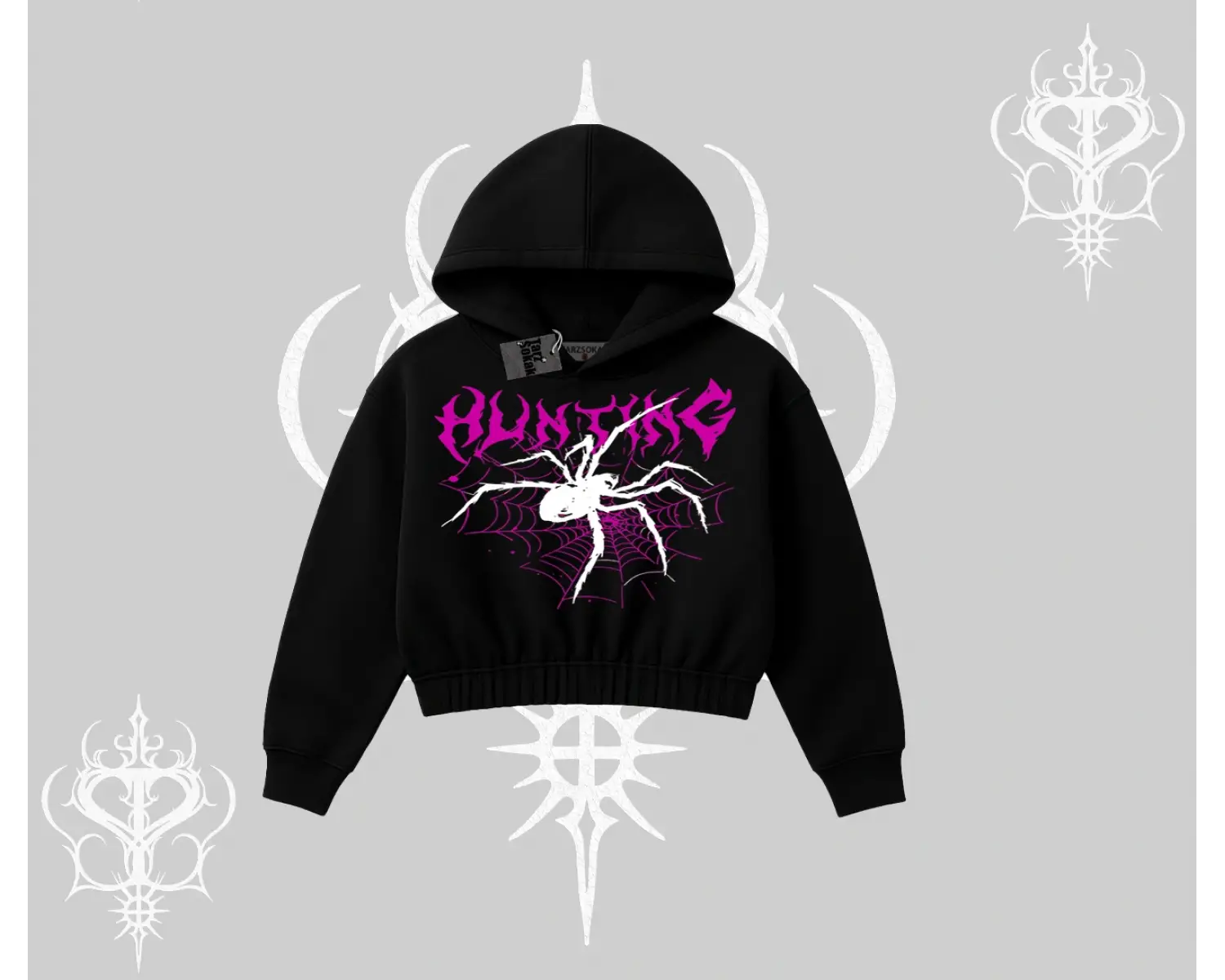 Beyaz Crop Kapşonlu Sweatshirt Autumn Spider