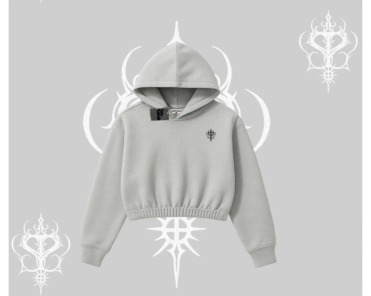 Beyaz Crop Kapşonlu Sweatshirt Özel logolu