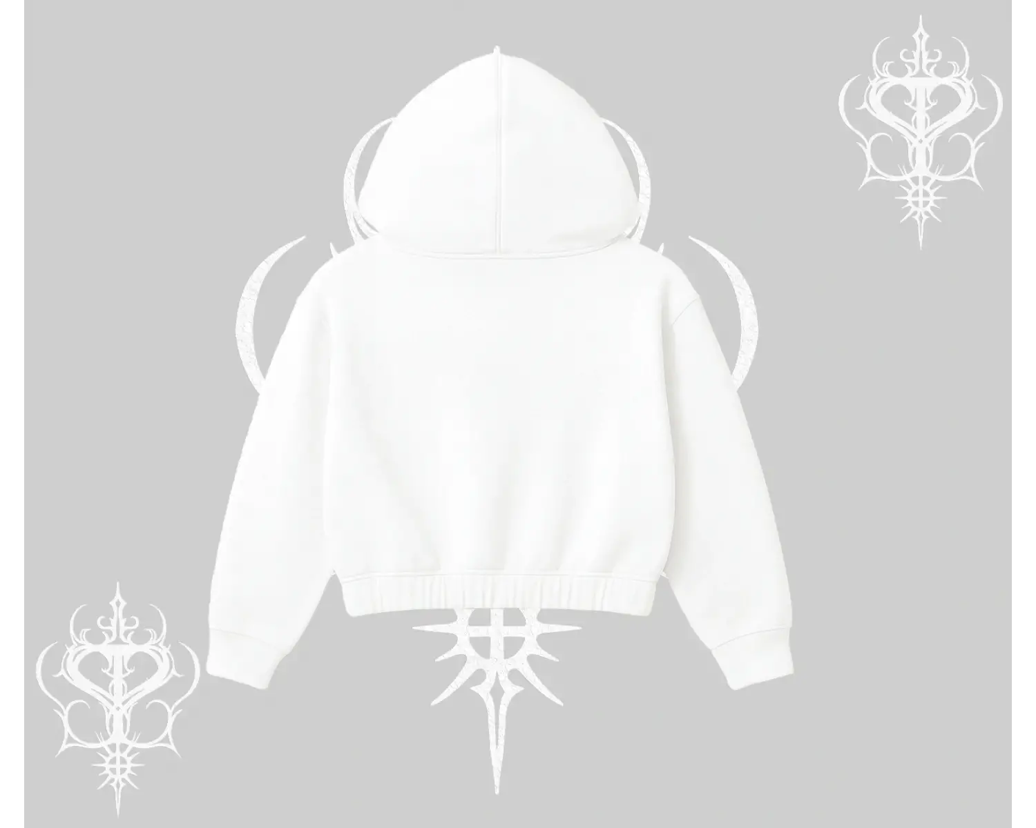 Beyaz Crop Kapşonlu Sweatshirt Özel logolu