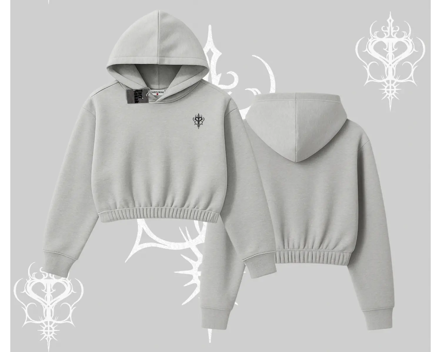 Beyaz Crop Kapşonlu Sweatshirt Özel logolu