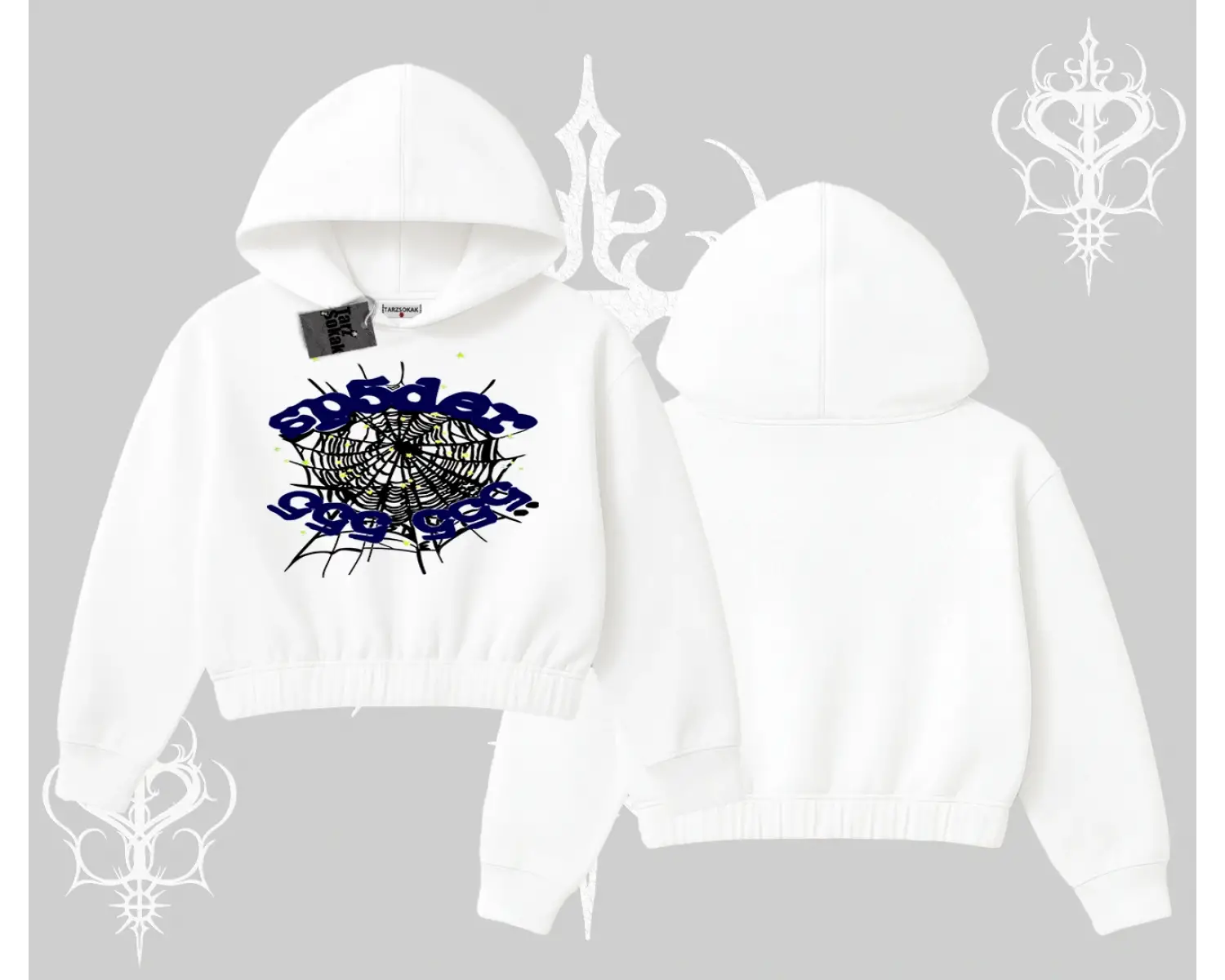 Beyaz Crop Kapşonlu Sweatshirt Sp55der