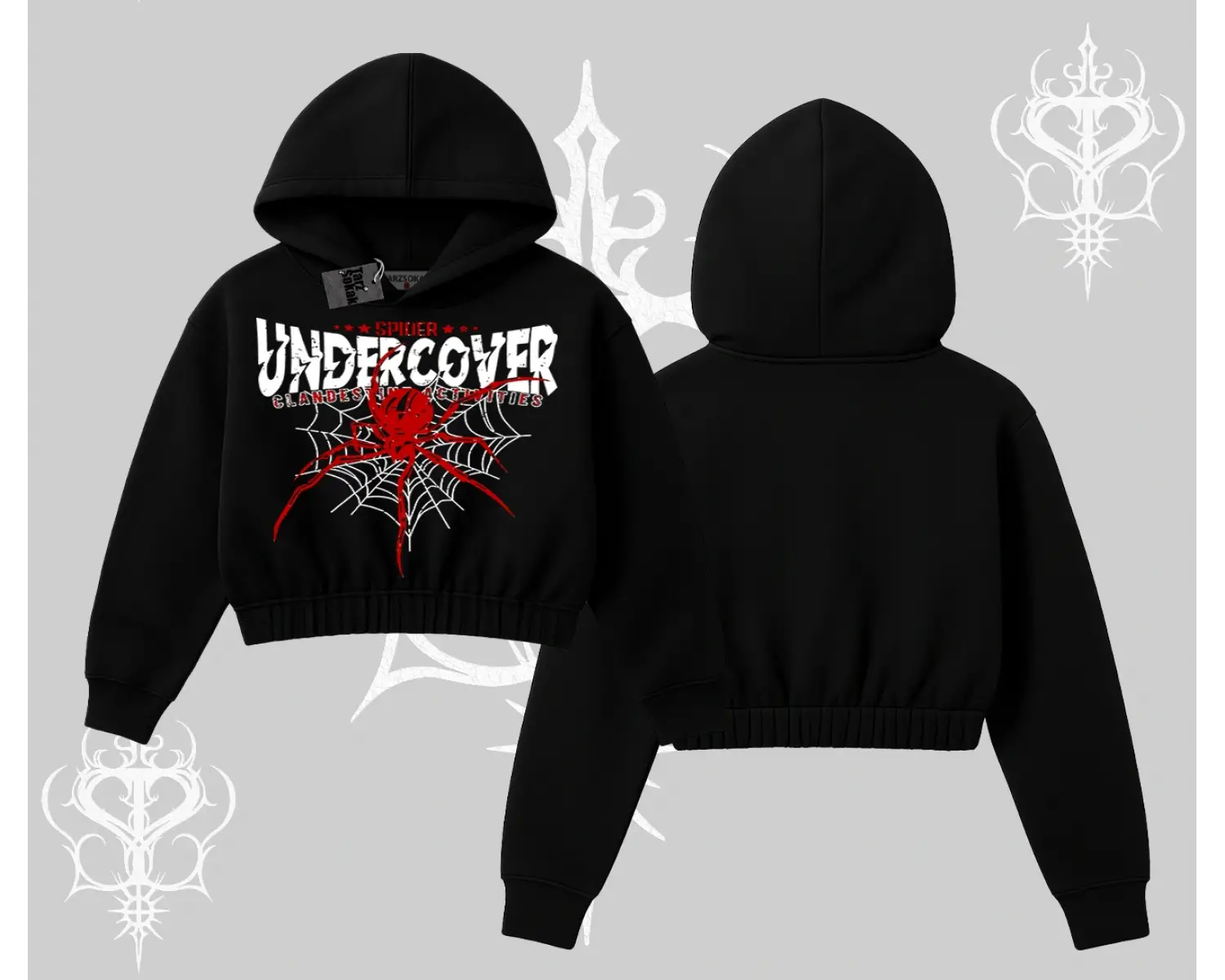 Beyaz Crop Kapşonlu Sweatshirt Spider Undercover