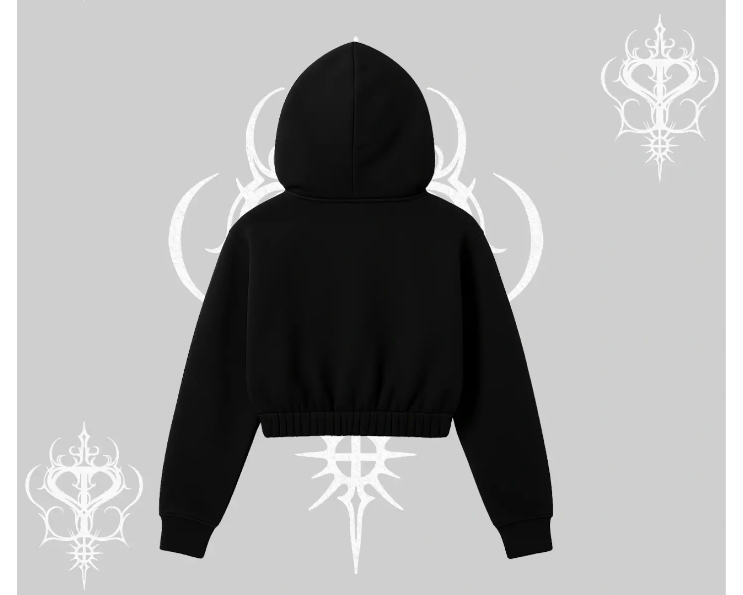 Beyaz Crop Kapşonlu Sweatshirt Vampir Dış