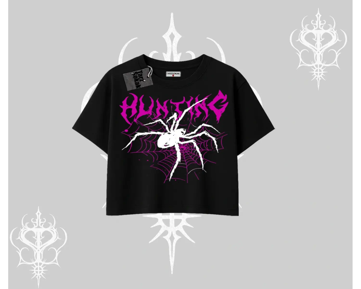 Beyaz Crop Tişört Autumn Spider