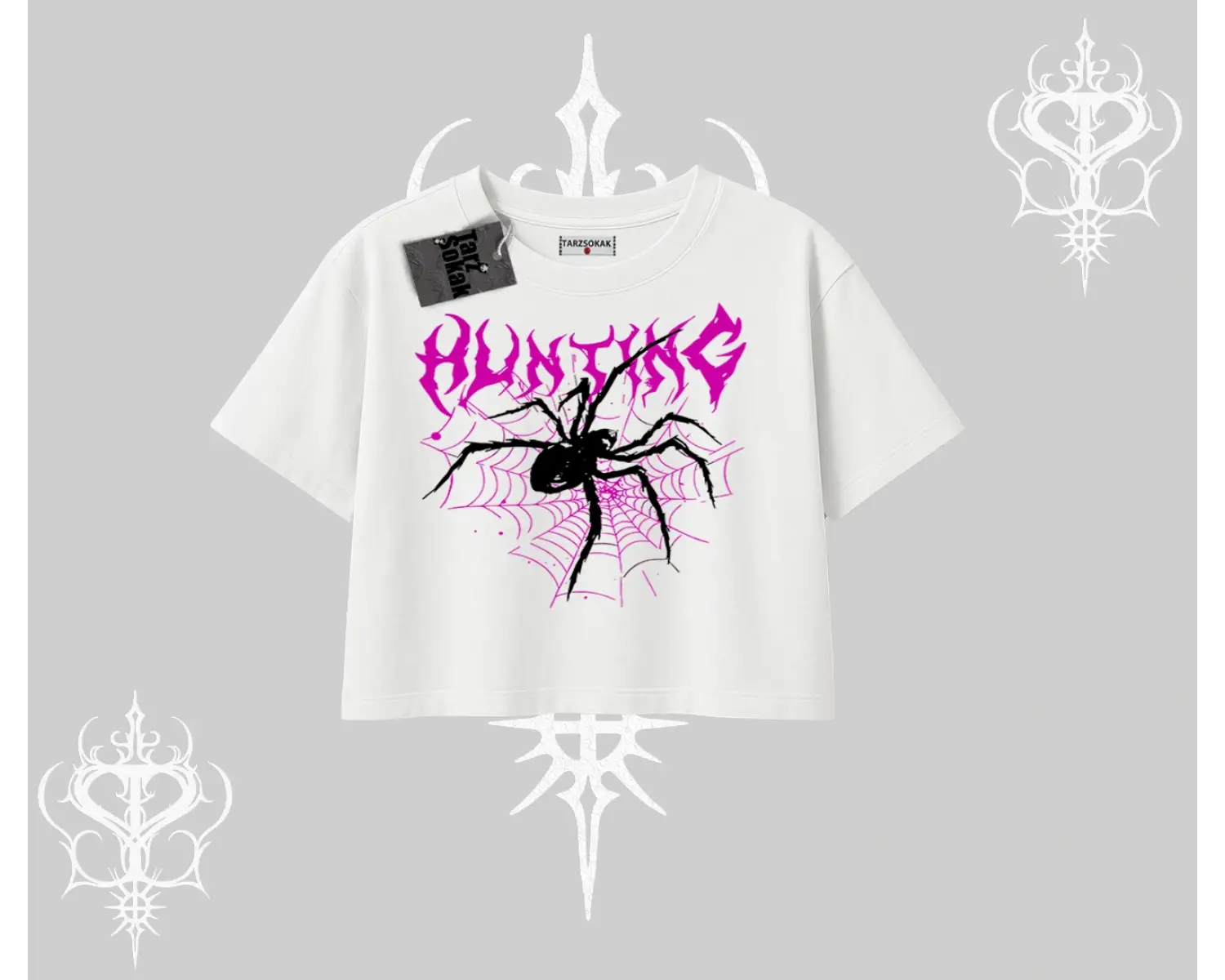 Beyaz Crop Tişört Autumn Spider