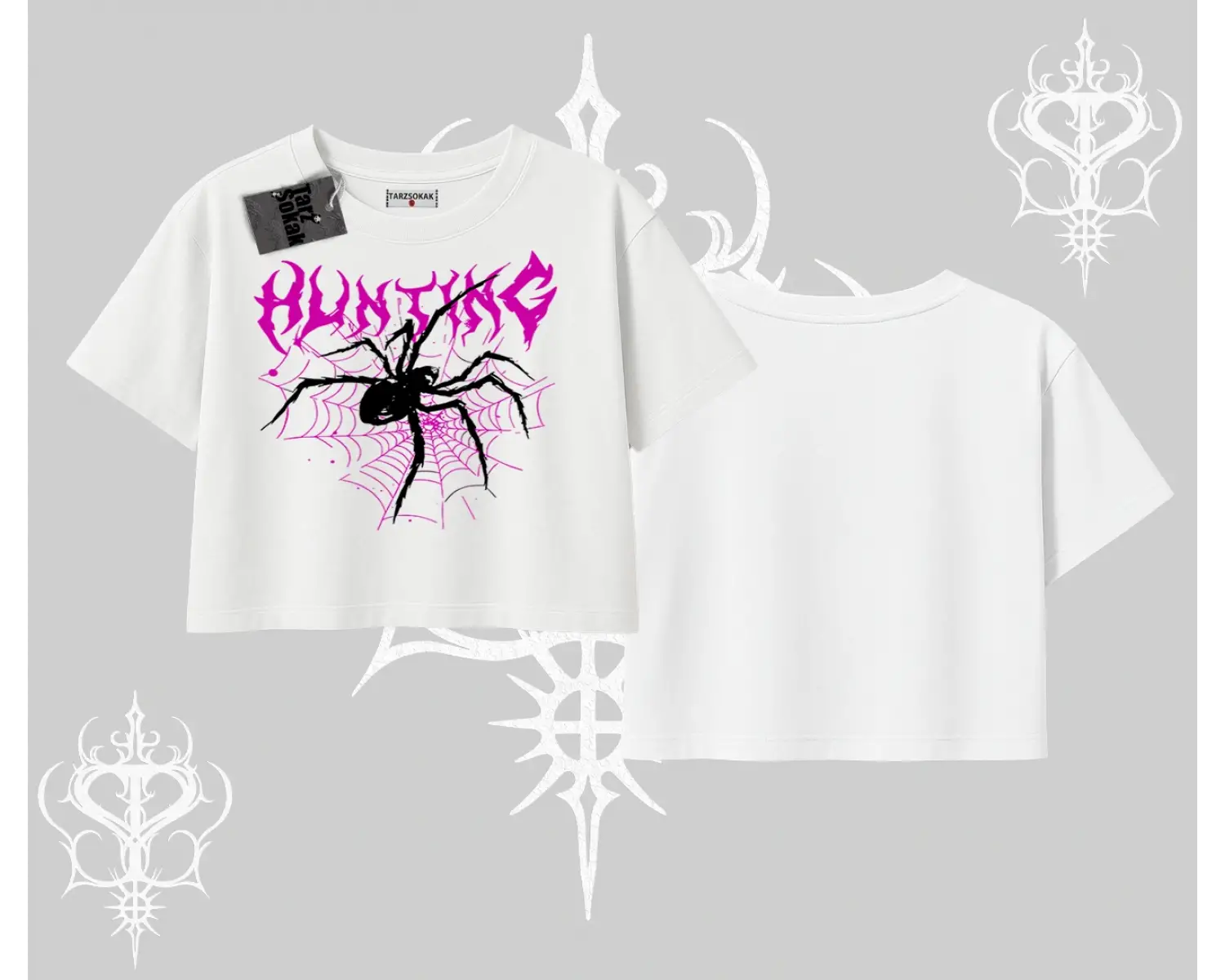 Beyaz Crop Tişört Autumn Spider