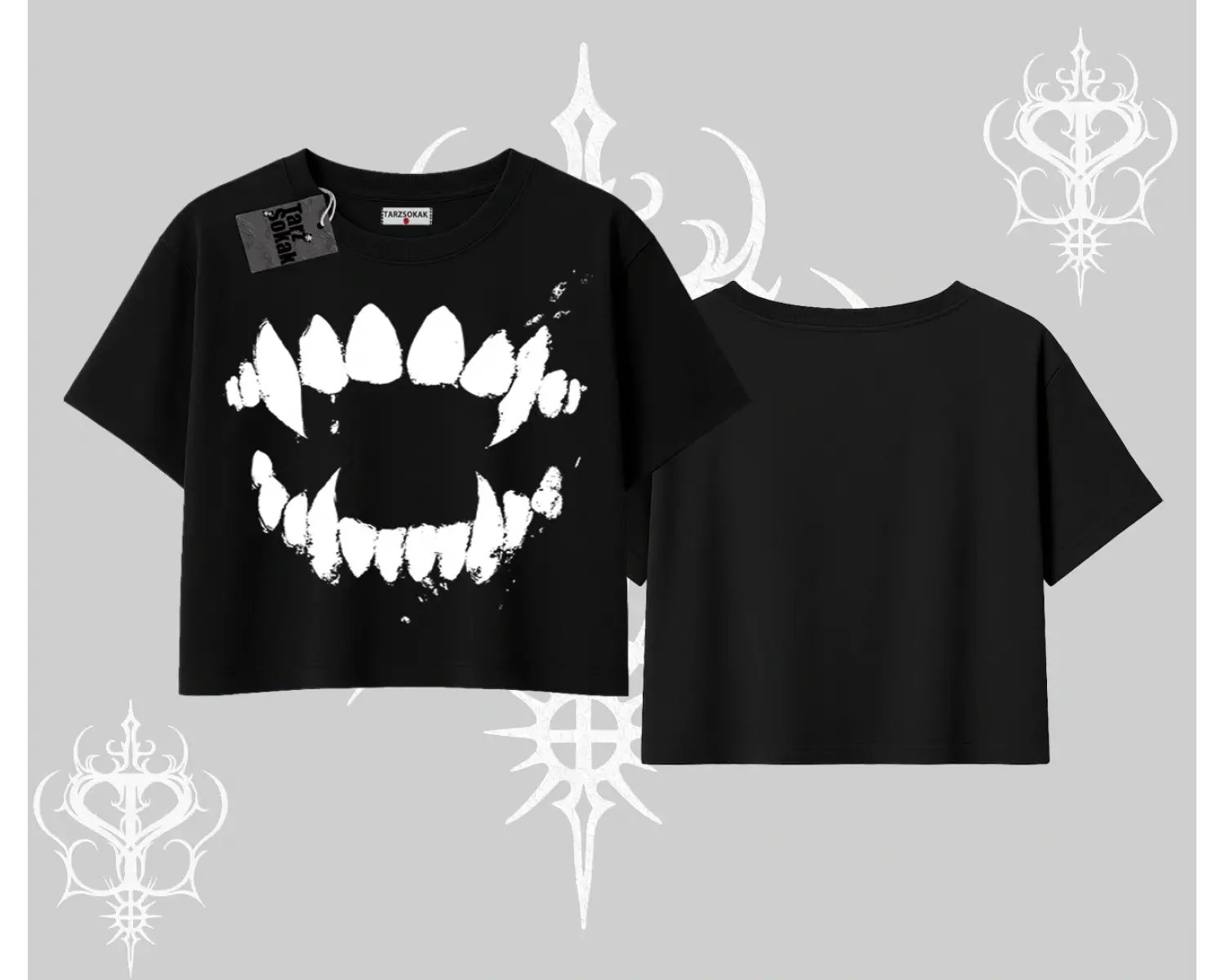 Beyaz Crop Tişört Vampir Dış