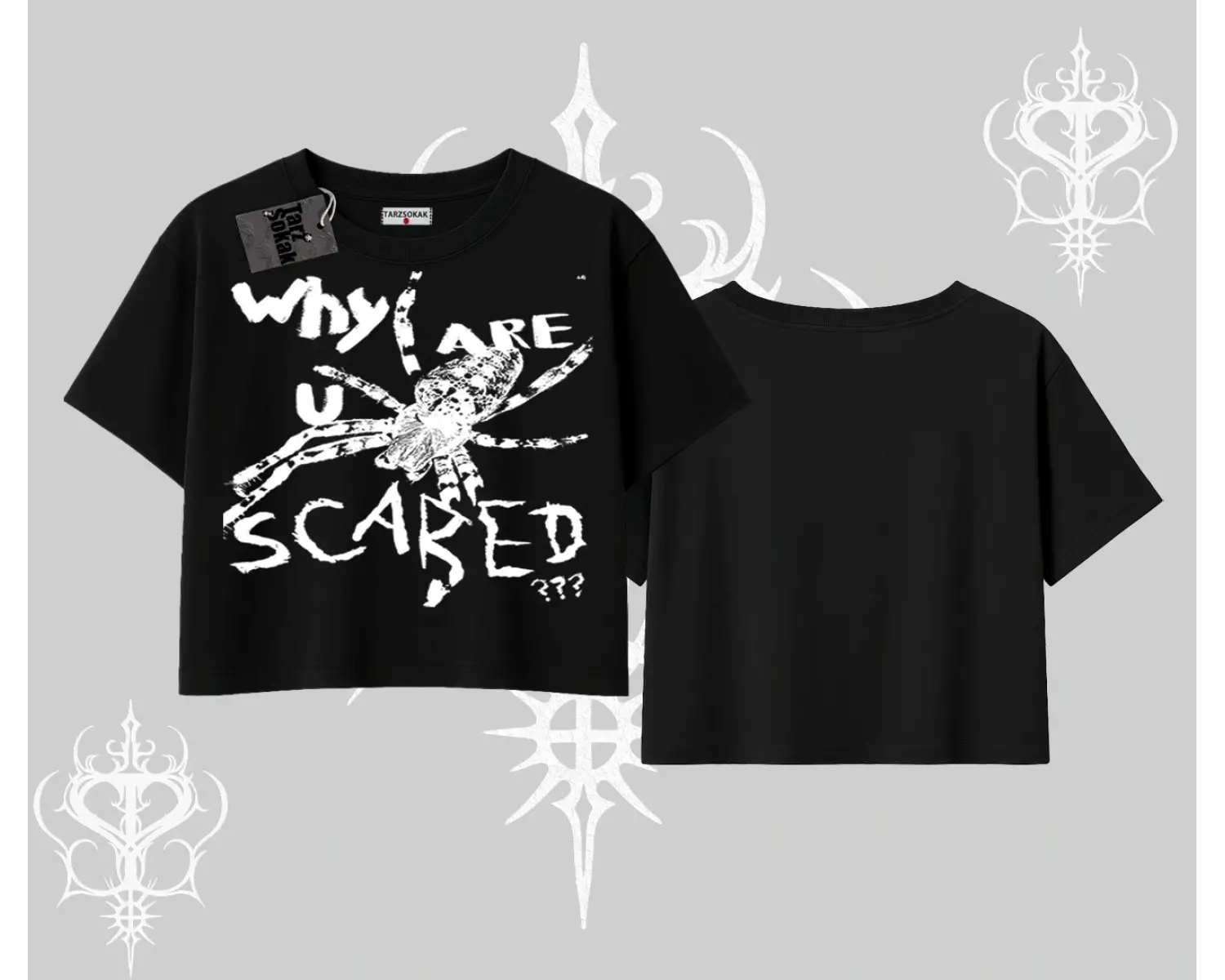 Beyaz Crop Tişört Why are u Scared