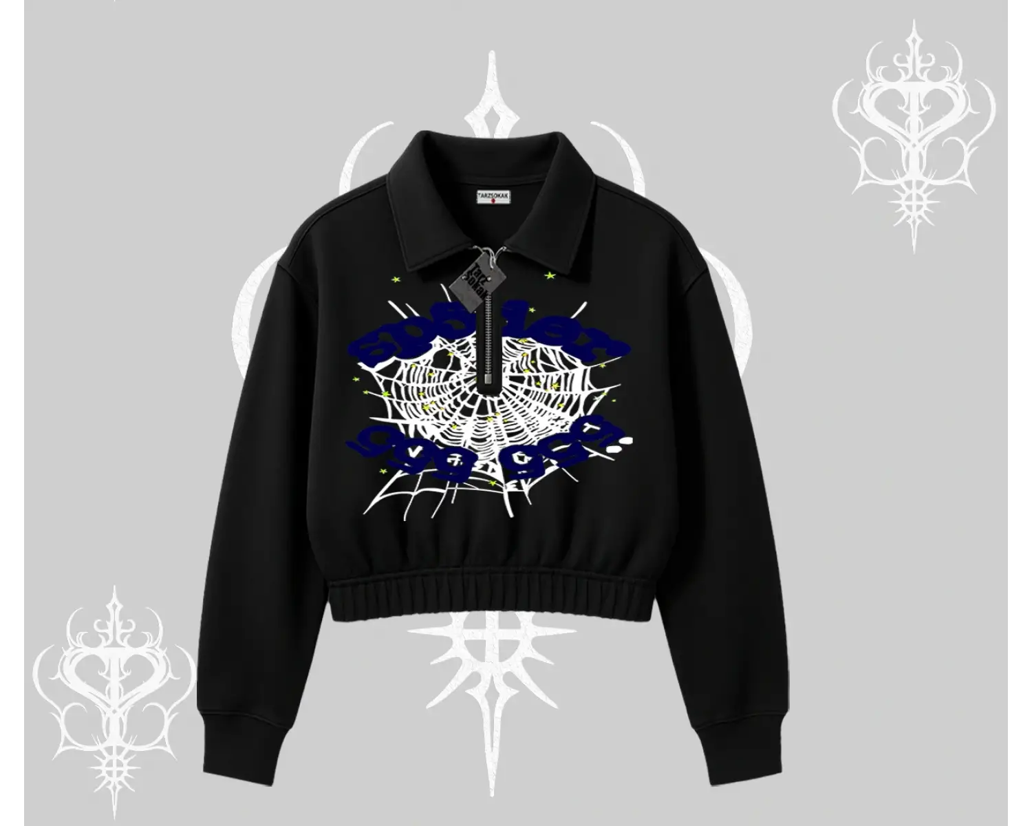 Beyaz Crop Yarım Fermuarlı Sweatshirt Sp55der