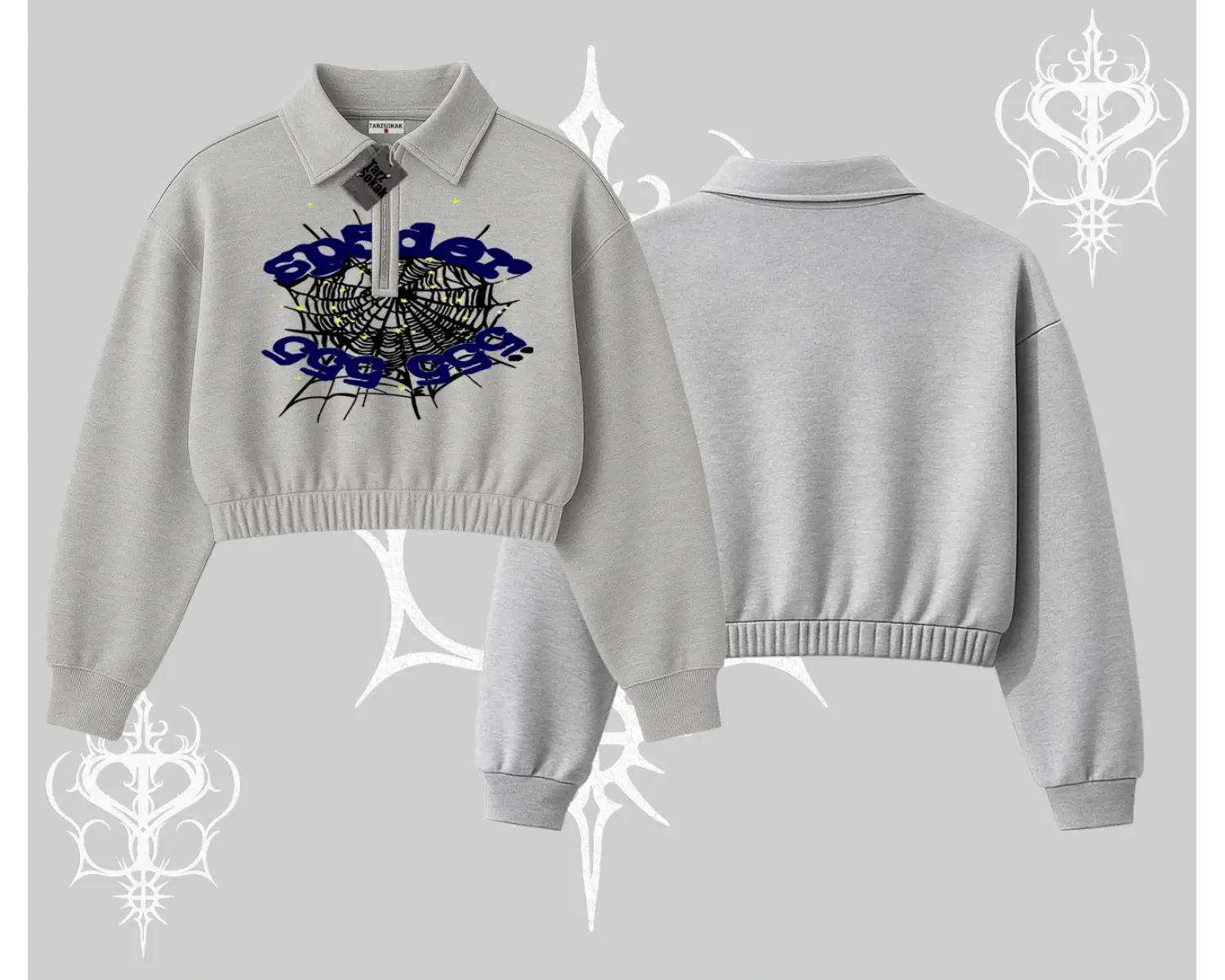 Beyaz Crop Yarım Fermuarlı Sweatshirt Sp55der