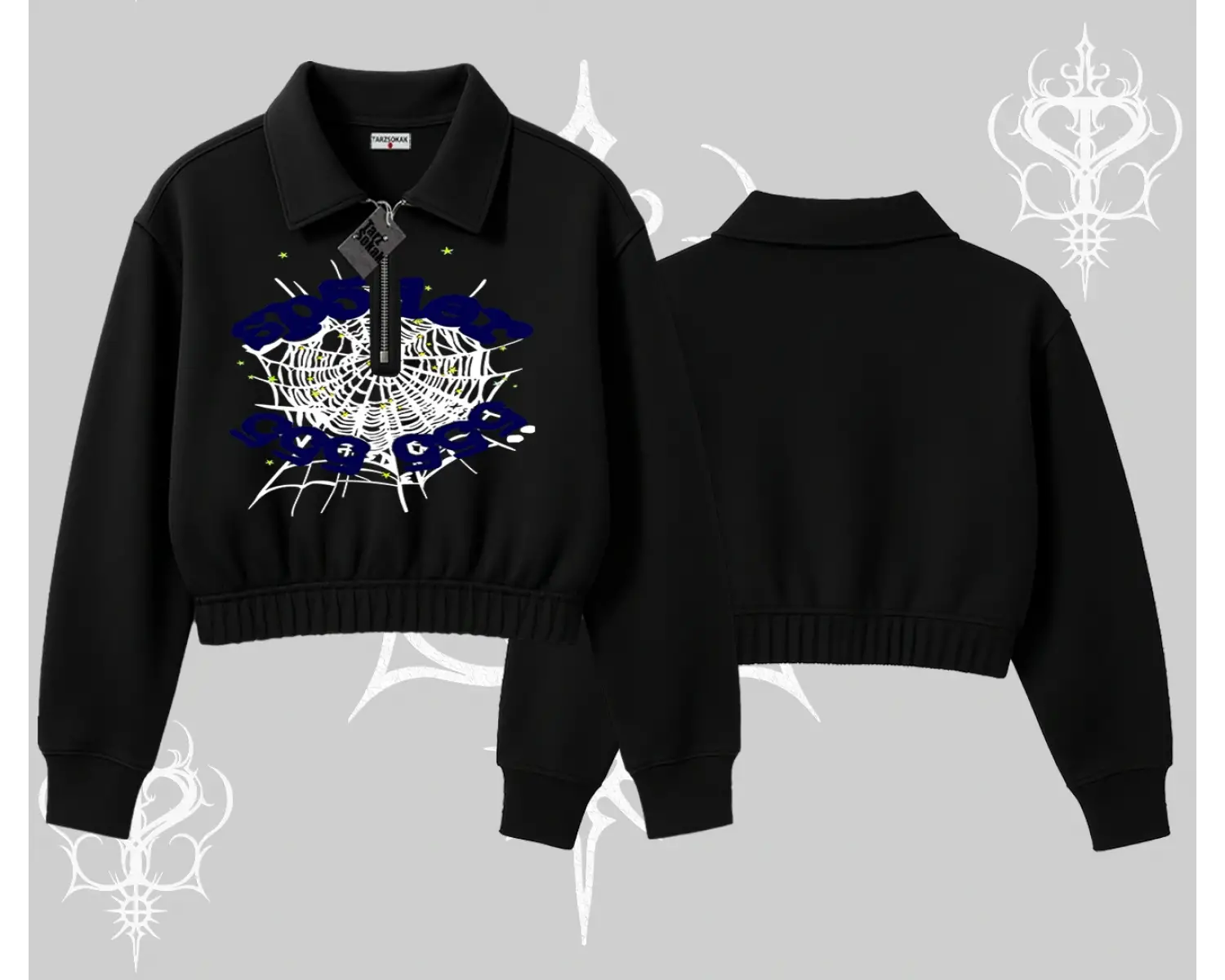 Beyaz Crop Yarım Fermuarlı Sweatshirt Sp55der