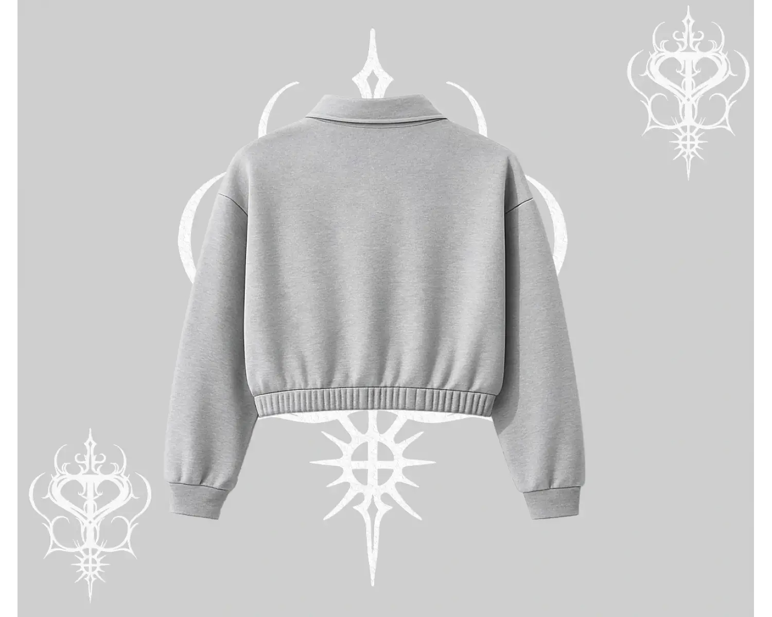 Beyaz Crop Yarım Fermuarlı Sweatshirt Vampir Dış