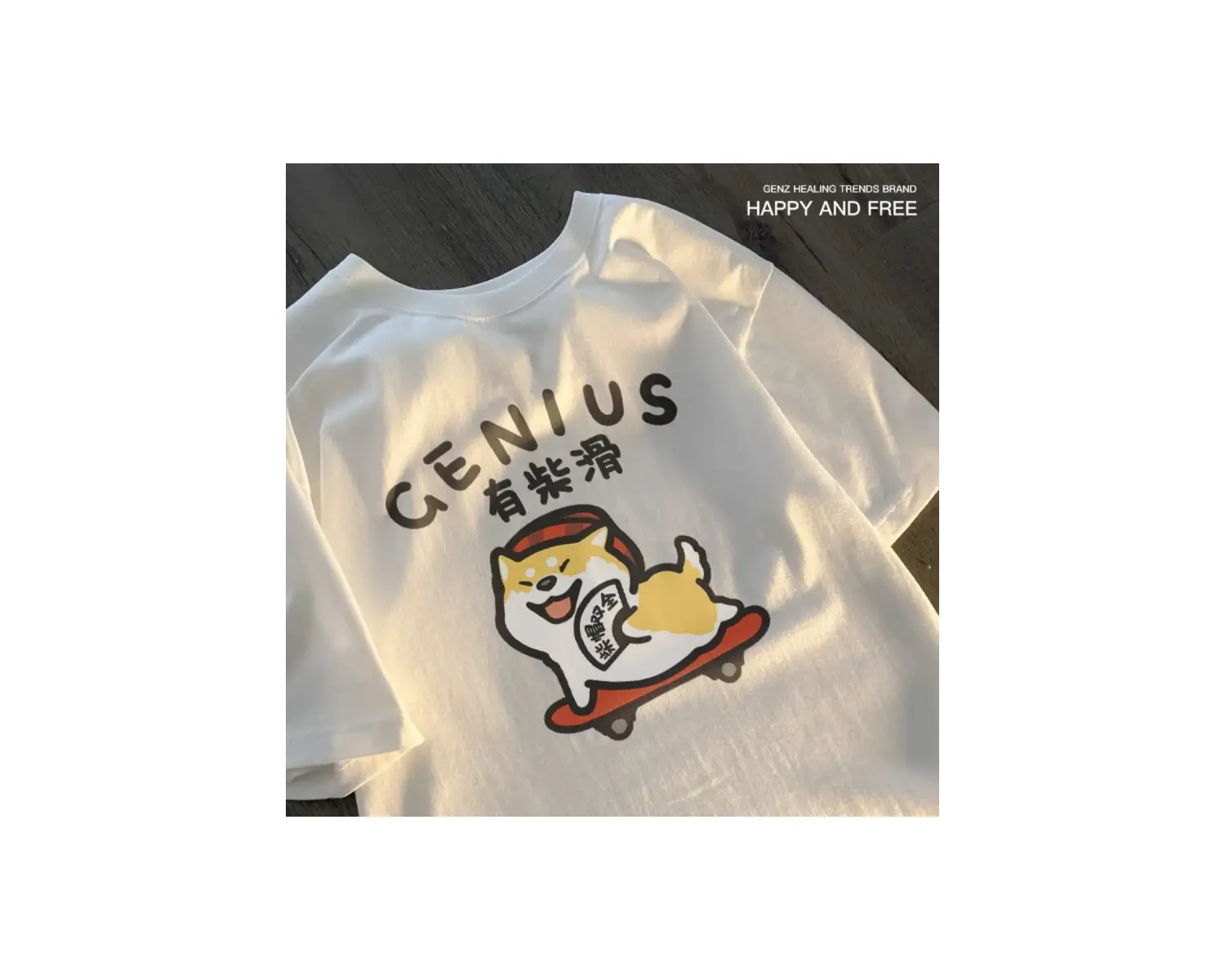 Beyaz Eğlenceli ve Sevimli Kedi ve Köpek Desen Gevşek Tshirt Vintage Üst FemaleT-Shir