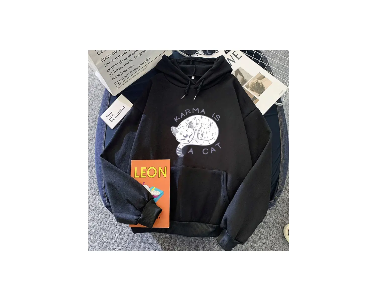 Beyaz Eras turu Karma bir kedi 2D Hoodies Casual boy