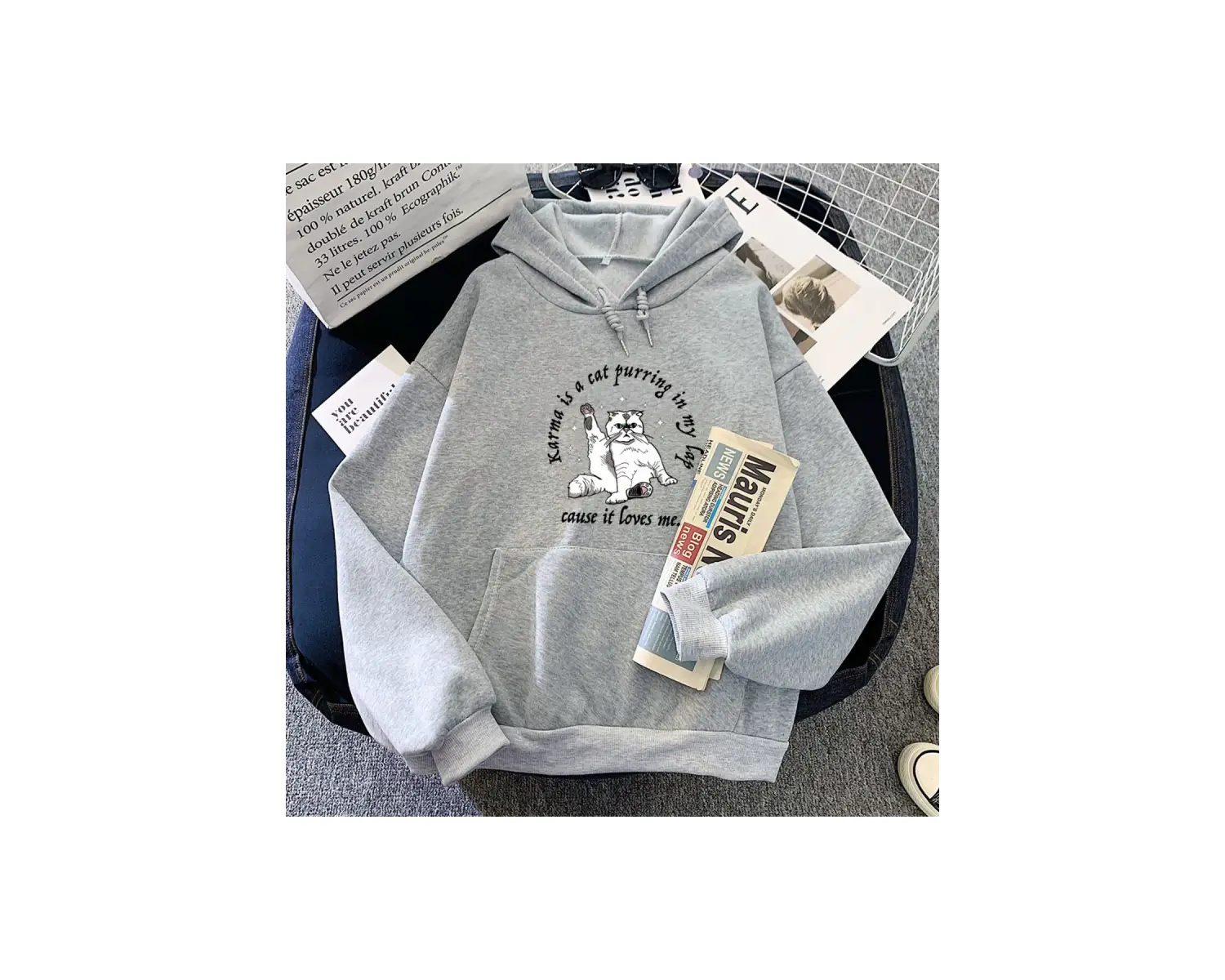 Beyaz Eras Turu Karma Bir Kedi Moda Hayvan JaponHoodies Harajuku An