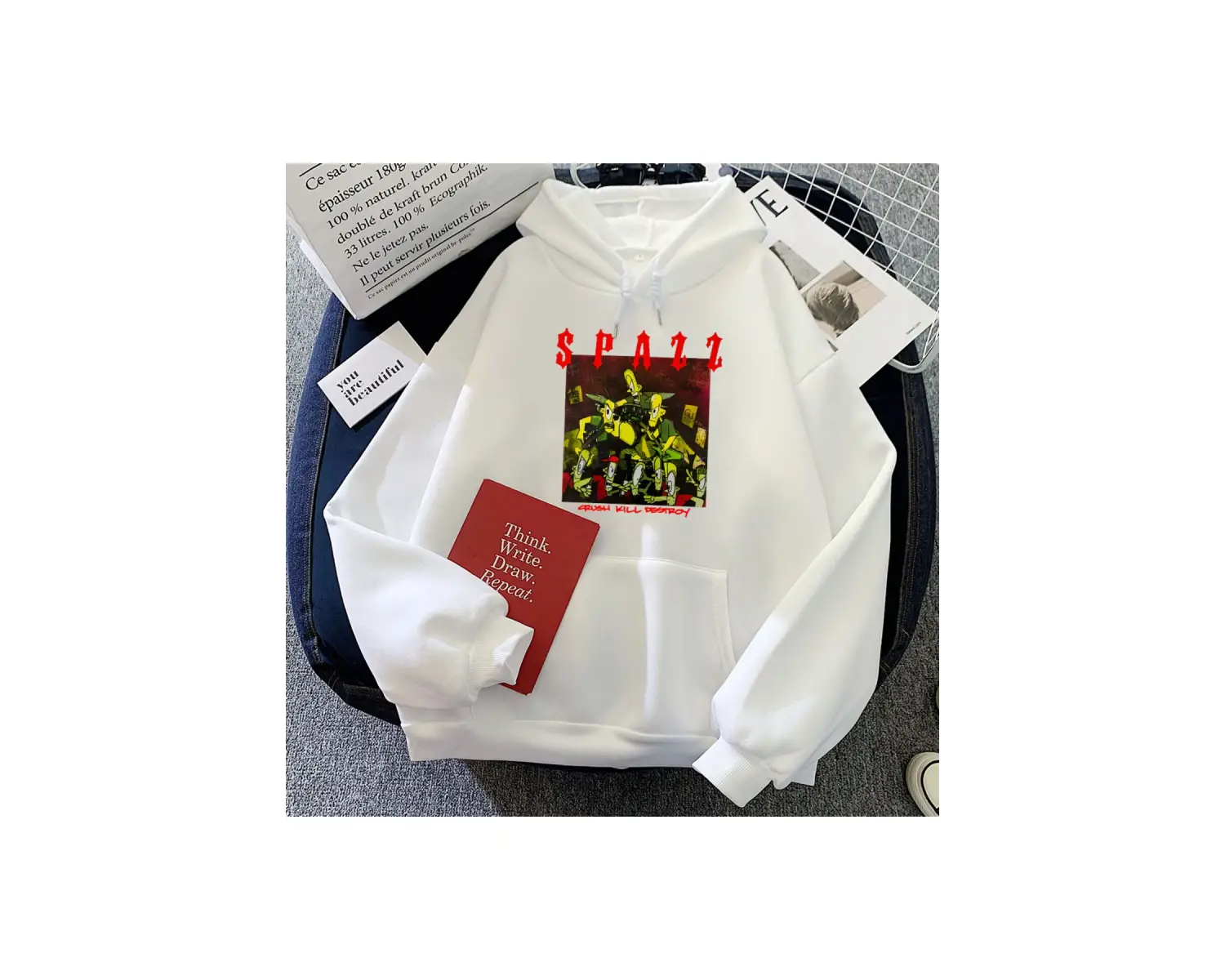 Beyaz Ezmek Kille SPAZZ yok Hoodies Band komik grafik dera Mujerkadı