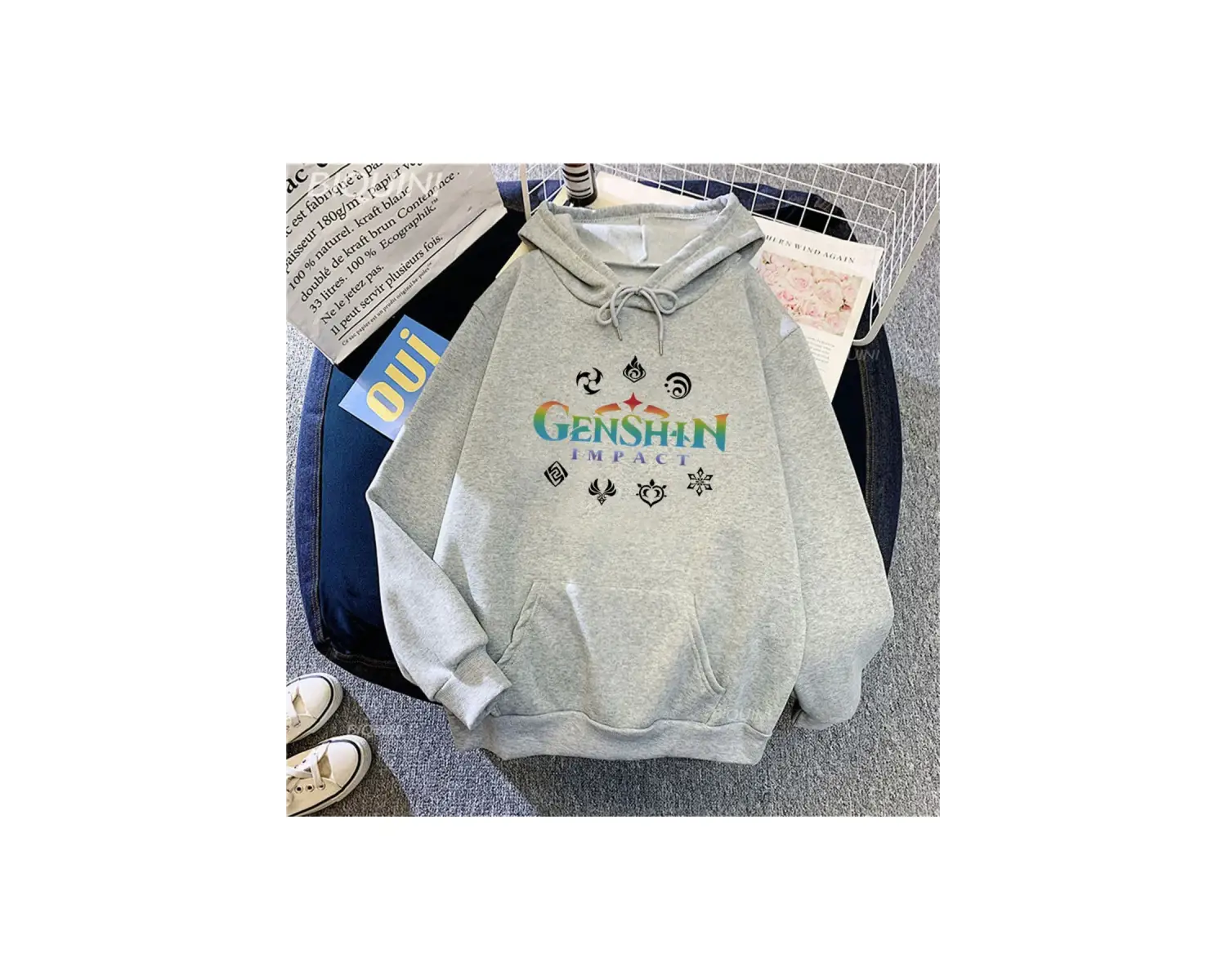 Beyaz Genshin darbe Hoodie oyunu Animeyedi elemanları Harajukui kaza