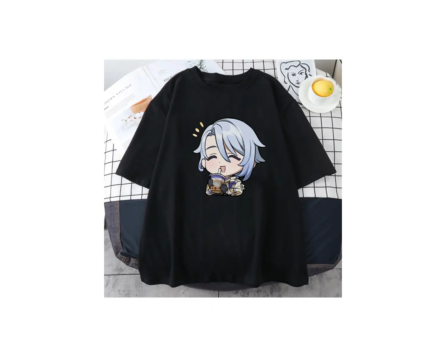 Beyaz Genshin Etki Karikatür T Kamisato Ayato Oyunu Kawaii Süt Çay Baskılı Büyü