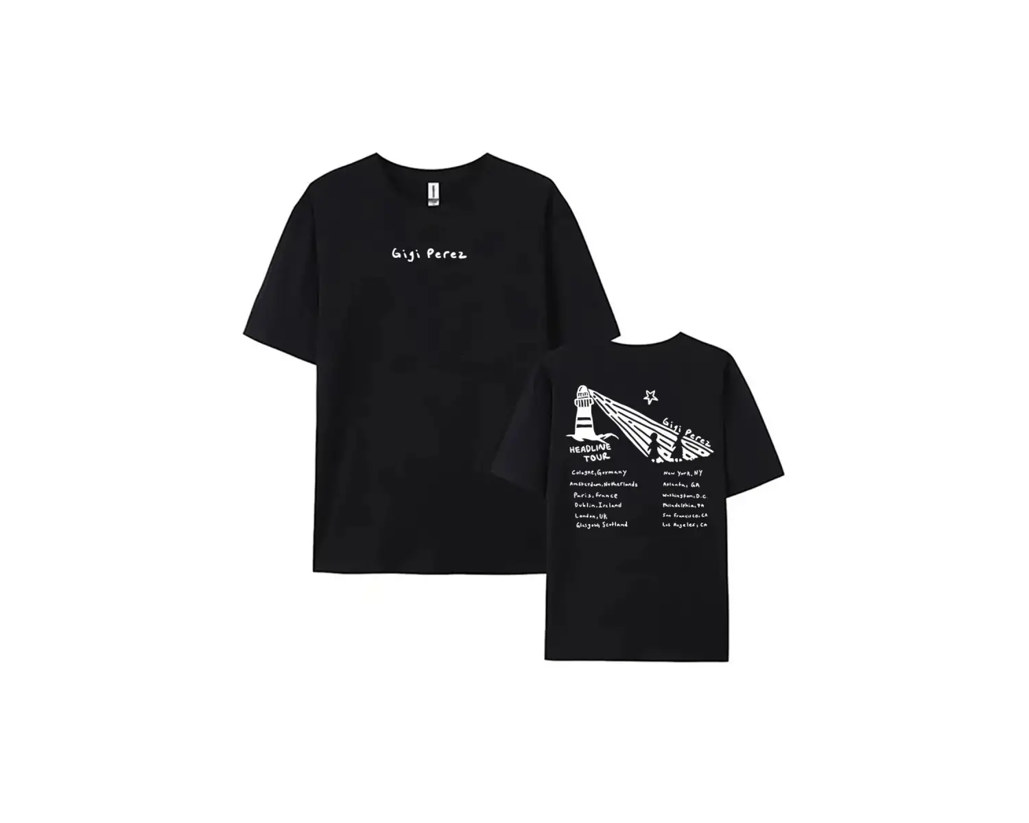 Beyaz Gigi Perez Deniz Feneri Turu Siyah Plajda, Her Hayatta, YENI Tshirt S