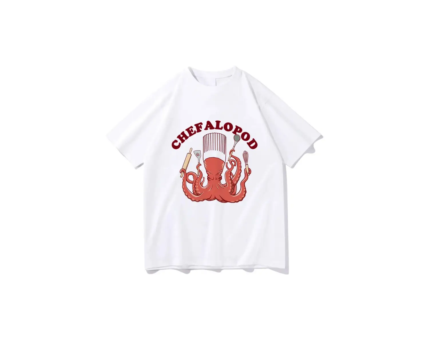 Beyaz Gil Sadece 86d Balık Tshirt Ahtapot Şef Komik/ Harajuku Yaz Üstleri U