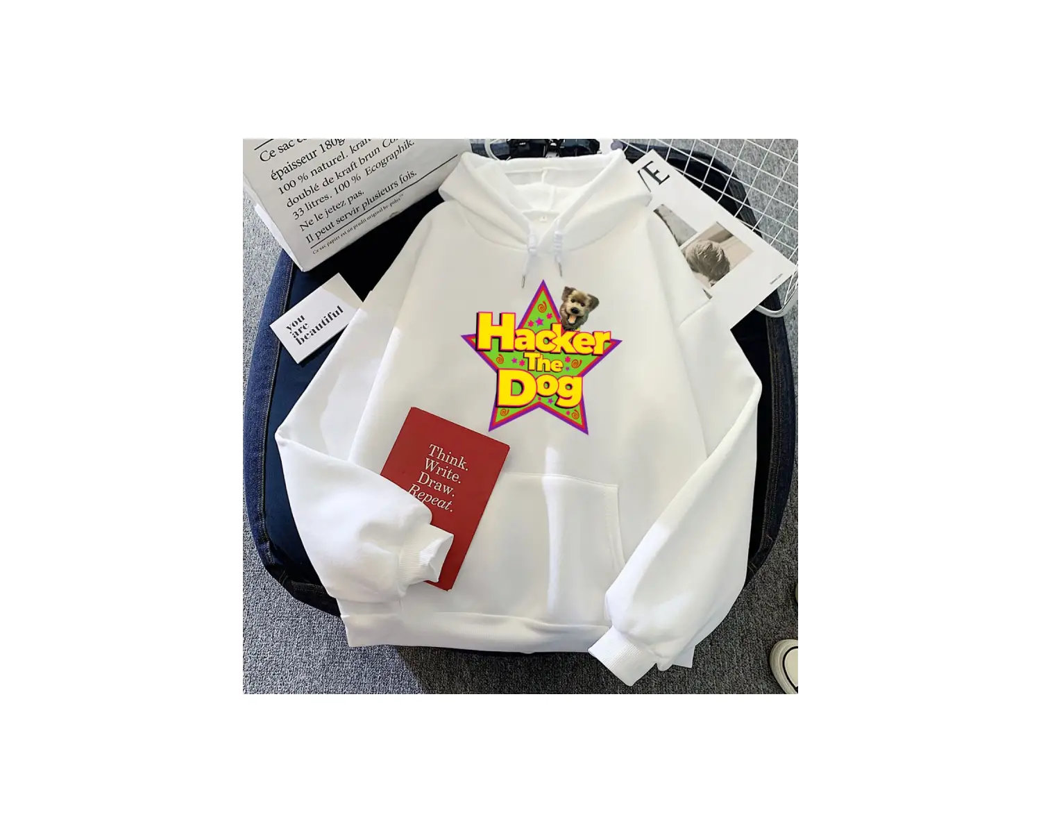 Beyaz Hacker köpek sevimli Hoodies kukla yapımcısı grafiki k