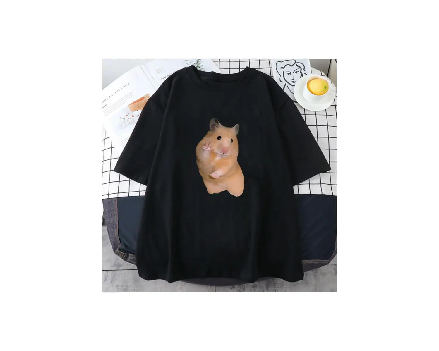 Beyaz Hamster Meme Kawaii Karikatür Grafik baskılı Yaz li l