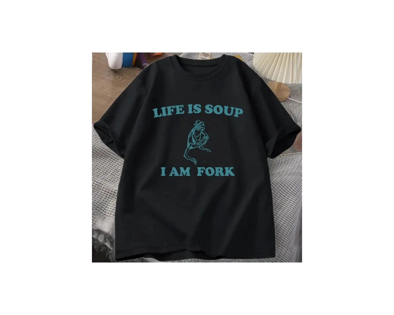 Beyaz Hayat Çorba Ben Çatal Kurbağa Grafik Unisex Komik Retro Yaz Hayvan Baskılı Ts