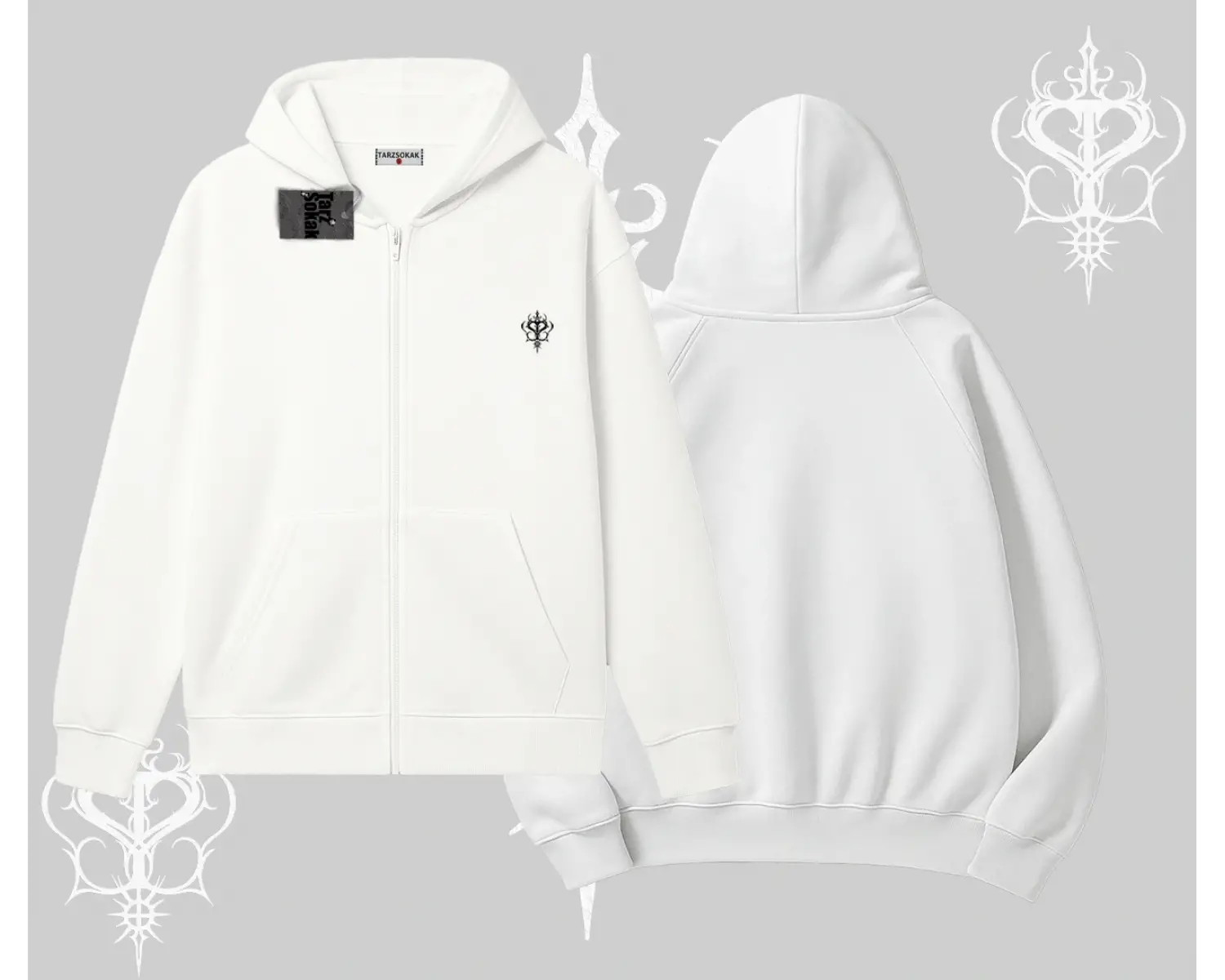 Beyaz Hırka Sweatshirt Özel logolu