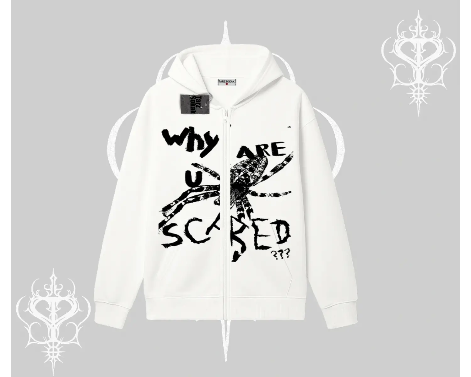 Beyaz Hırka Sweatshirt Why are u Scared