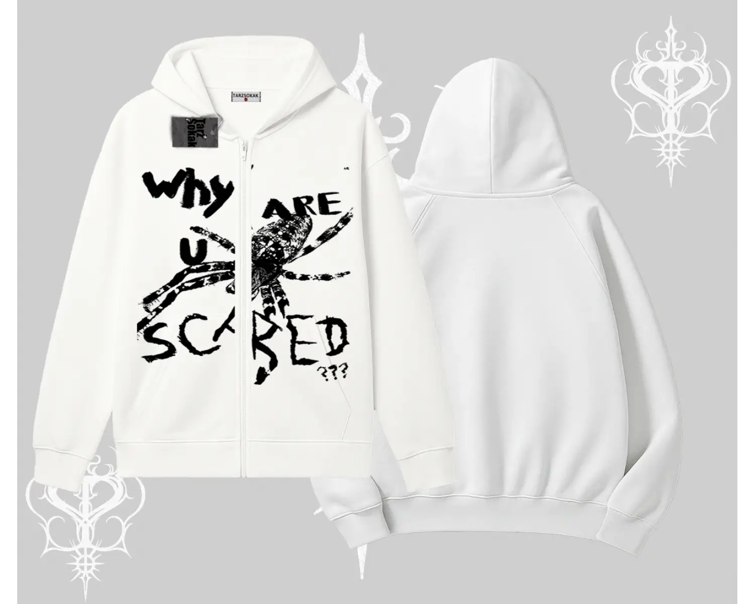 Beyaz Hırka Sweatshirt Why are u Scared