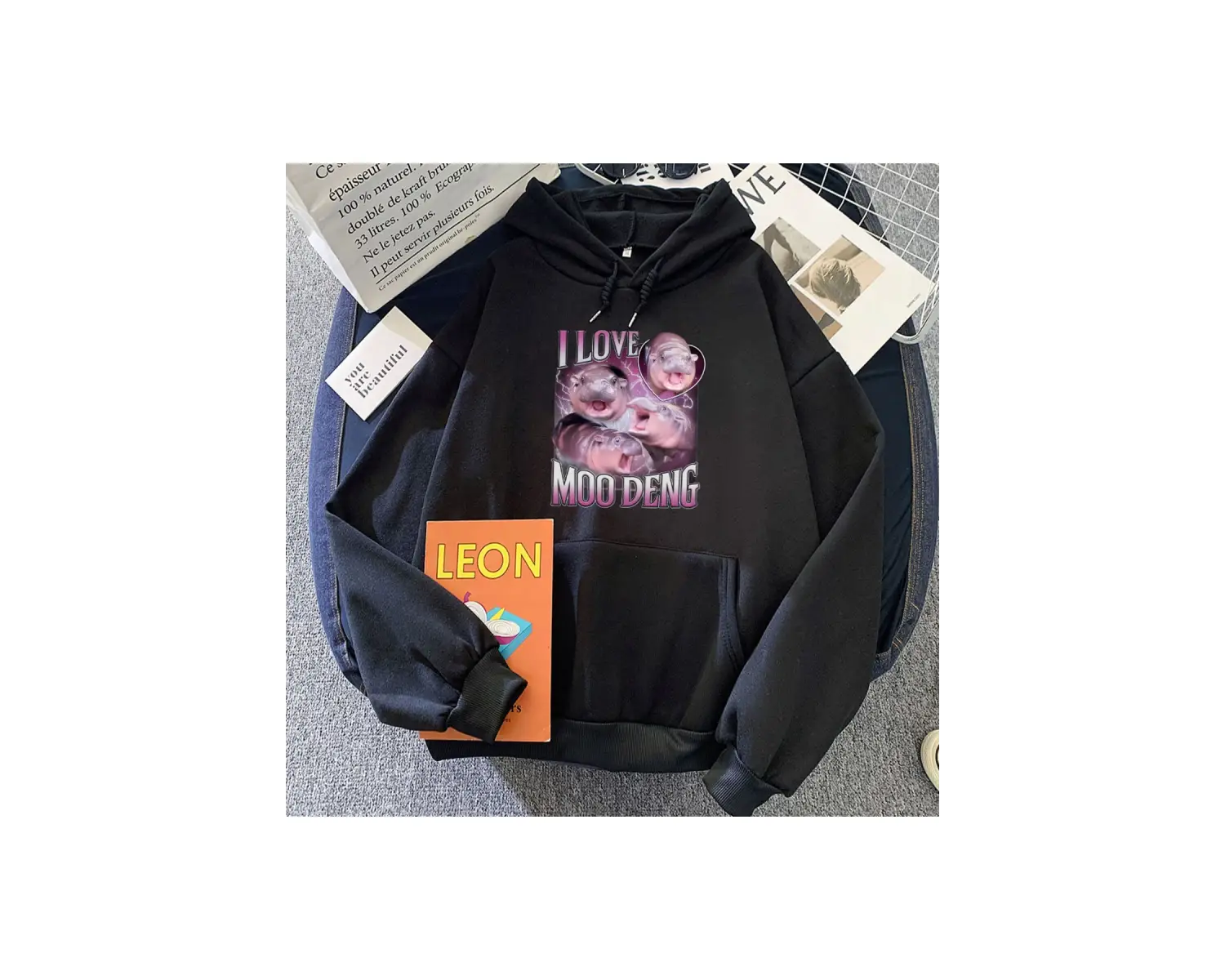 Beyaz Hoodies I Love Moo Deng Deng Kawaii Moletom Feminino kari