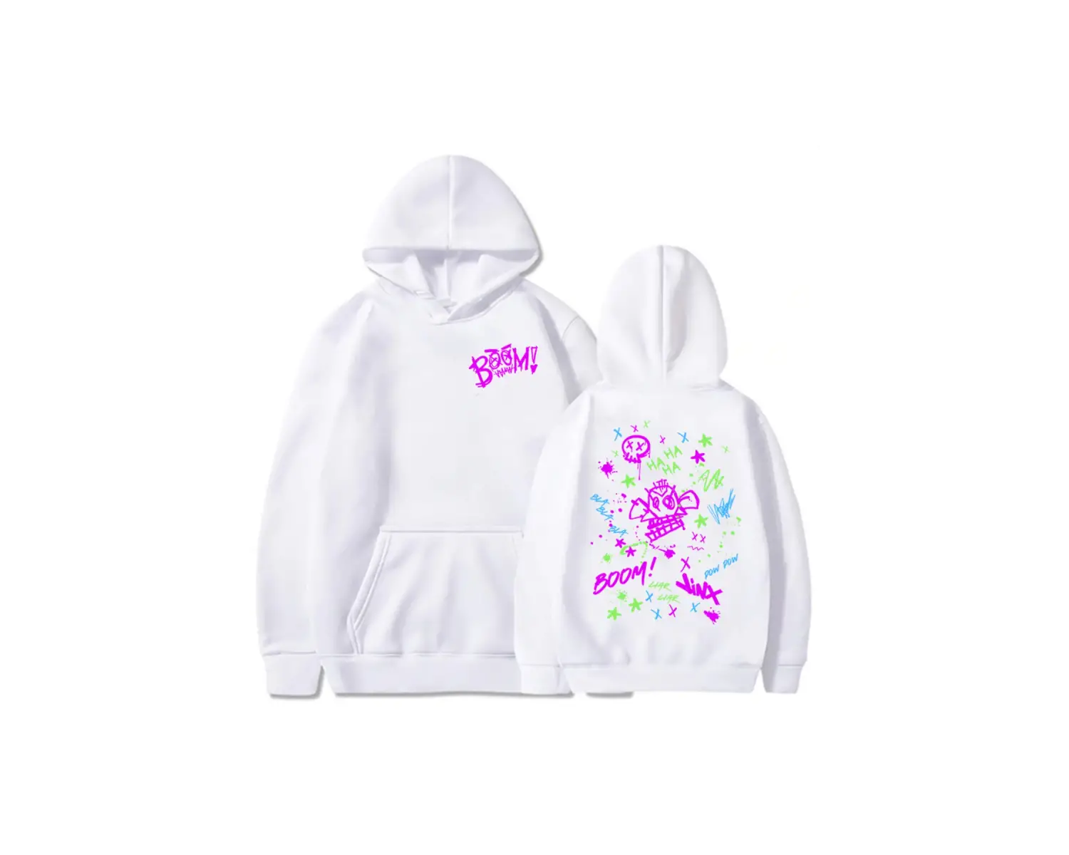 Beyaz Hoody Boom Maymun Jinx Arcane Hahaha Karikatür Komik Grafik Sudade