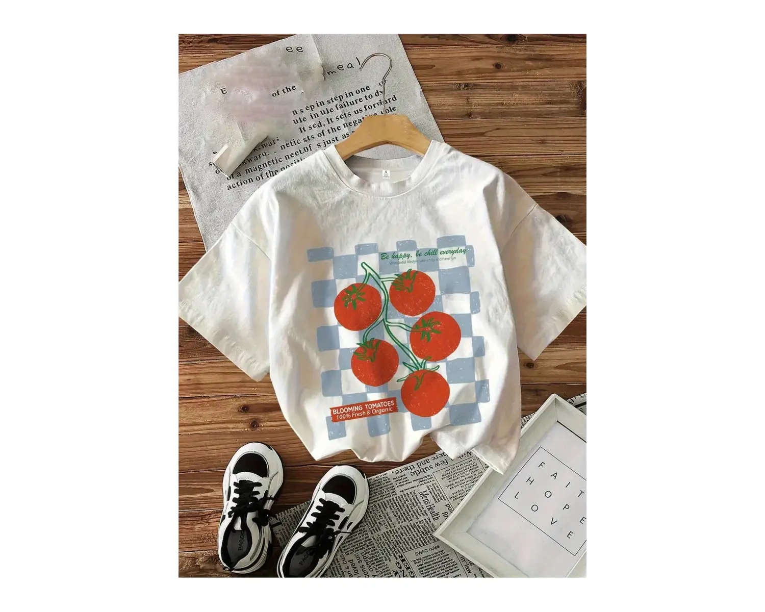 Beyaz İtalyan Domates askı Sevimli Tee Ek