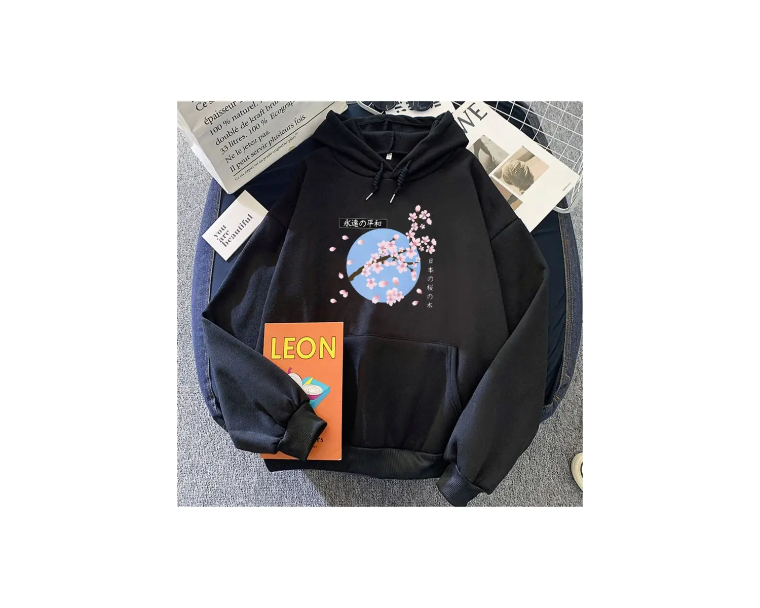 Beyaz Japon çiçeği Sakura grafik Hoodies sıcak rahat rahat po