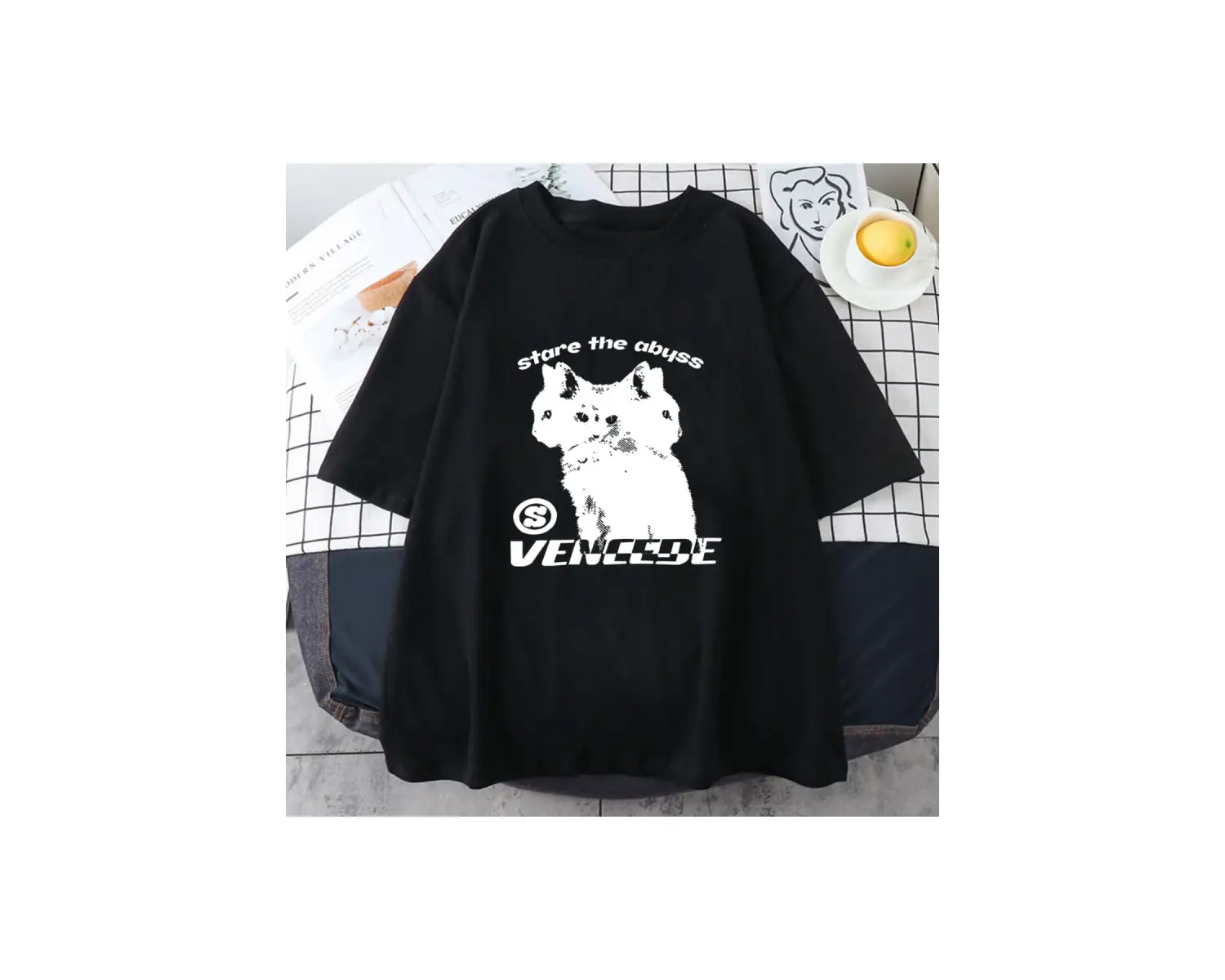 Beyaz Japon Kanji Kedi /Erkek sevimli Streetwear Kawaii Grafik Ba