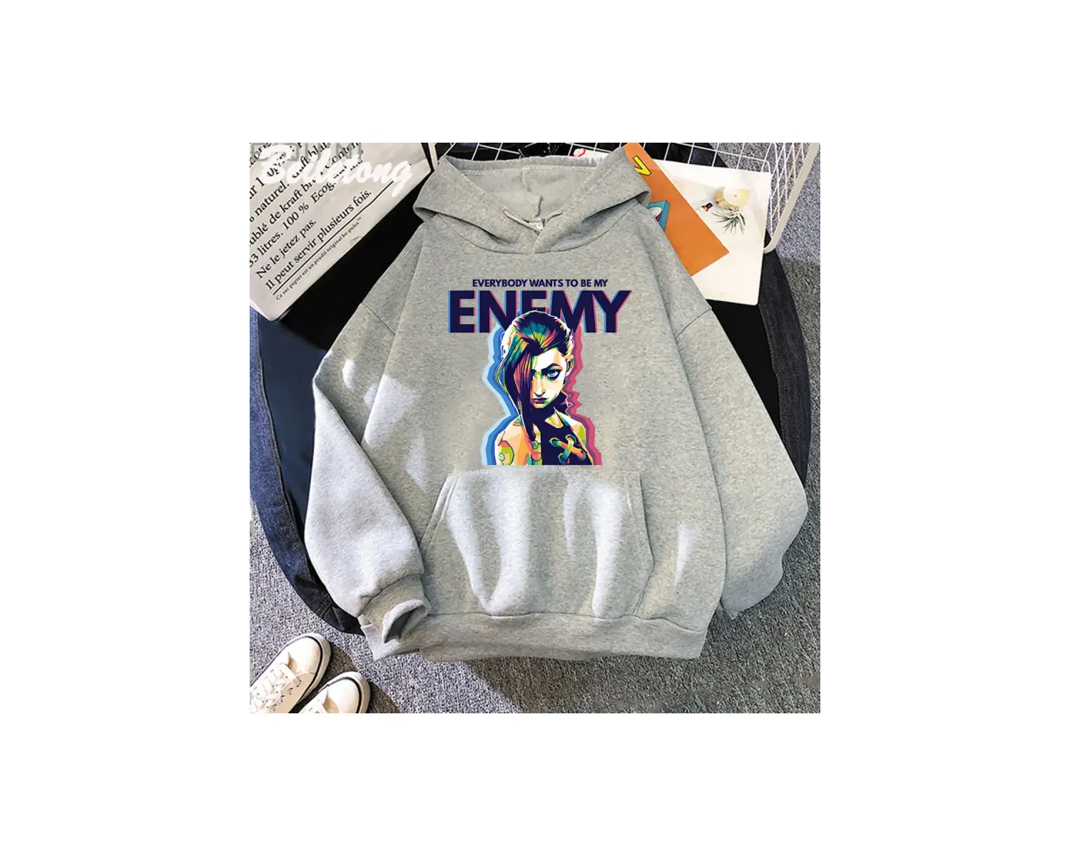 Beyaz Jinx Arcane Hoodie DÜŞMAN Serin Grafik Sudaderas S