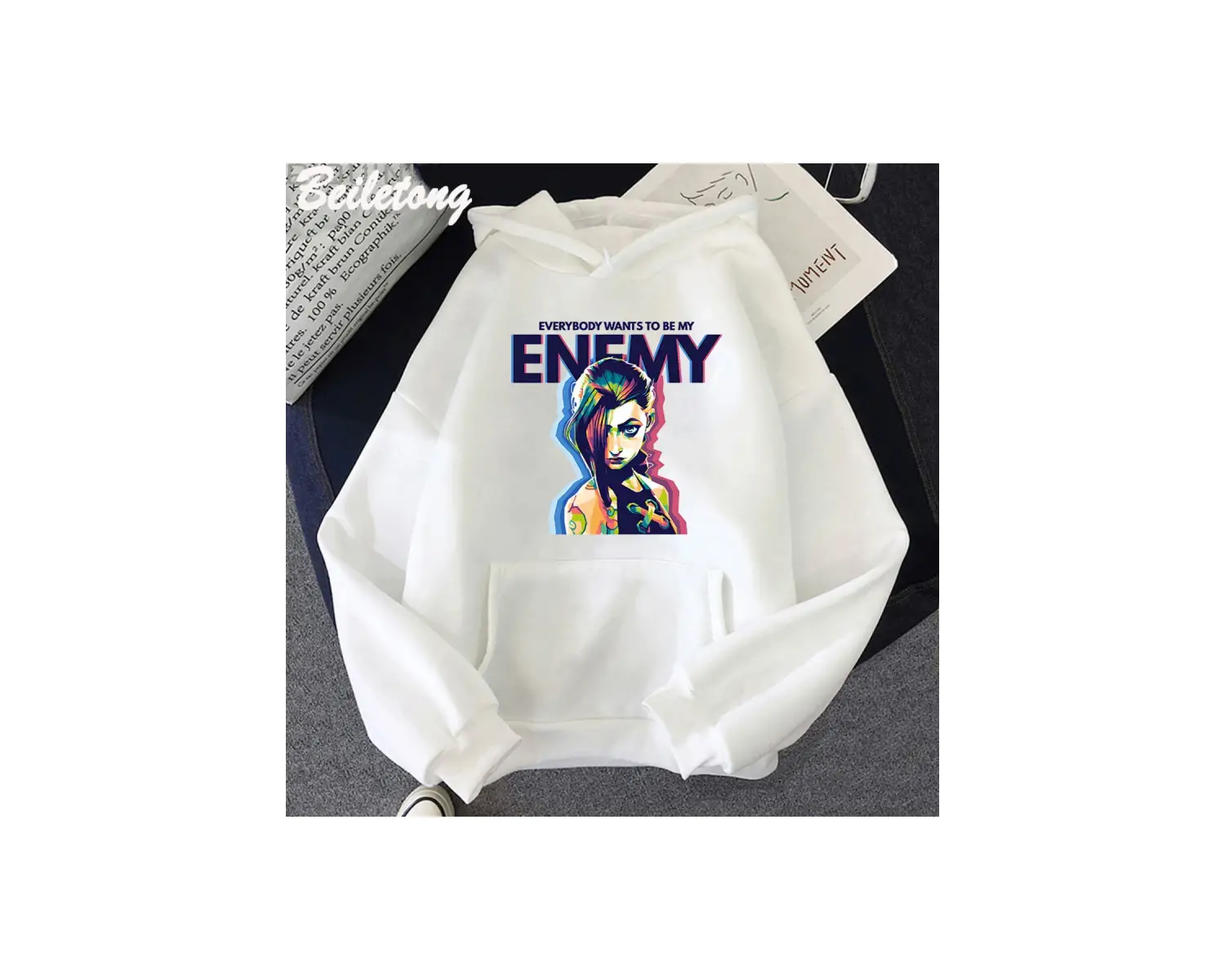 Beyaz Jinx Arcane Hoodie DÜŞMAN Serin Grafik Sudaderas S