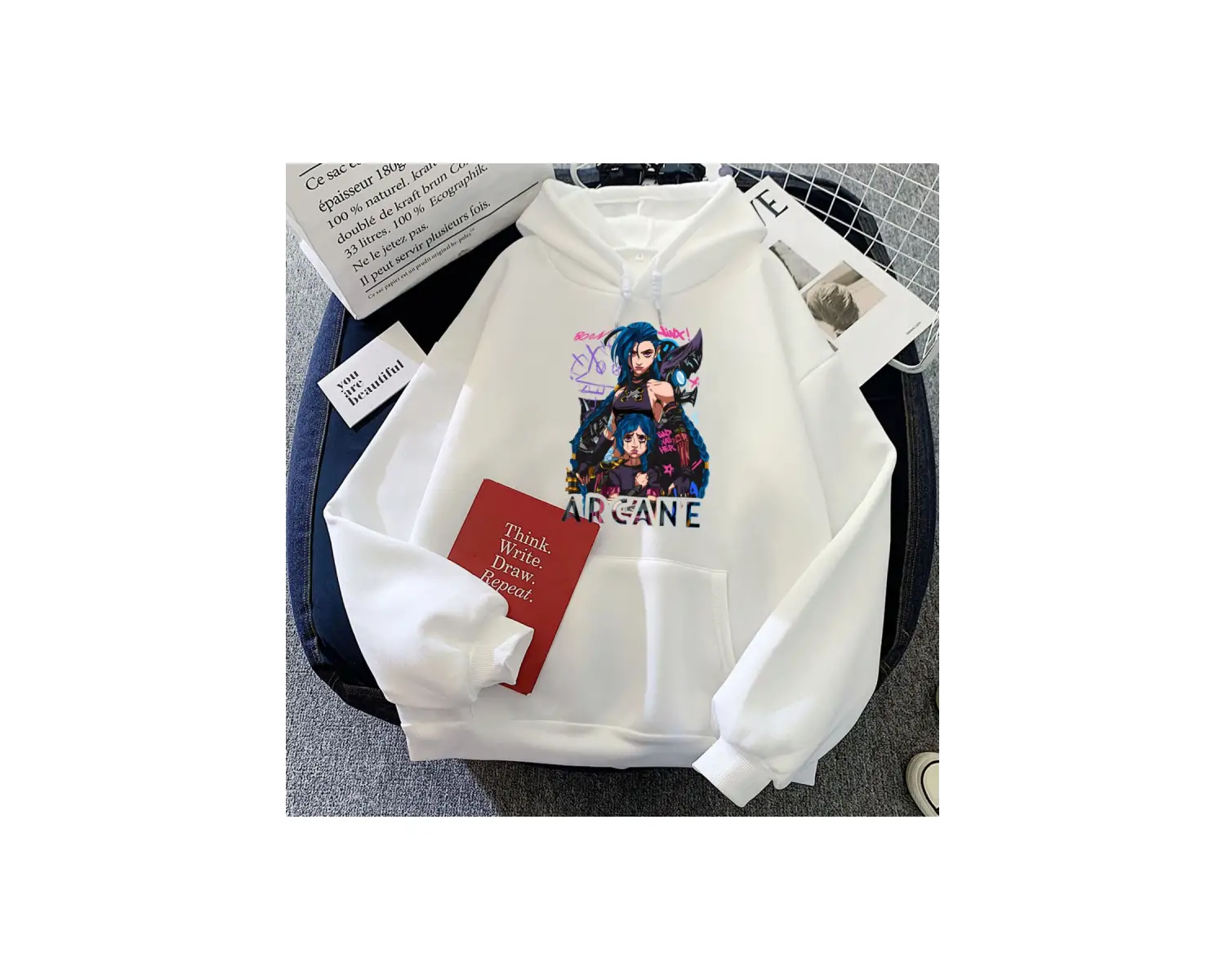 Beyaz Jinx Arcane Hoodies Hooded Long Sleeve Wo Female Casual Game Gr